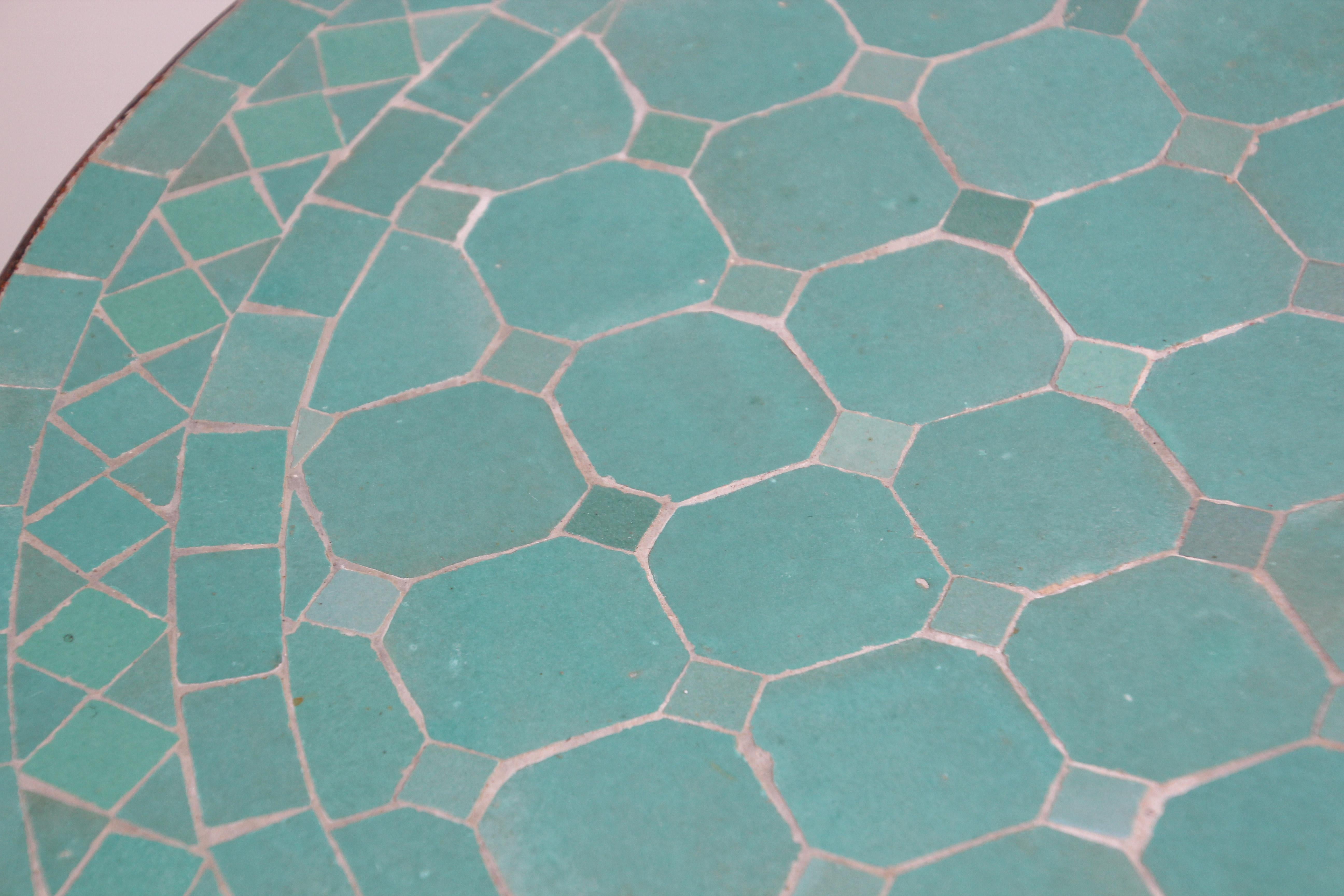 Ceramic Moroccan Mosaic Tile Teal Color Side Patio Table