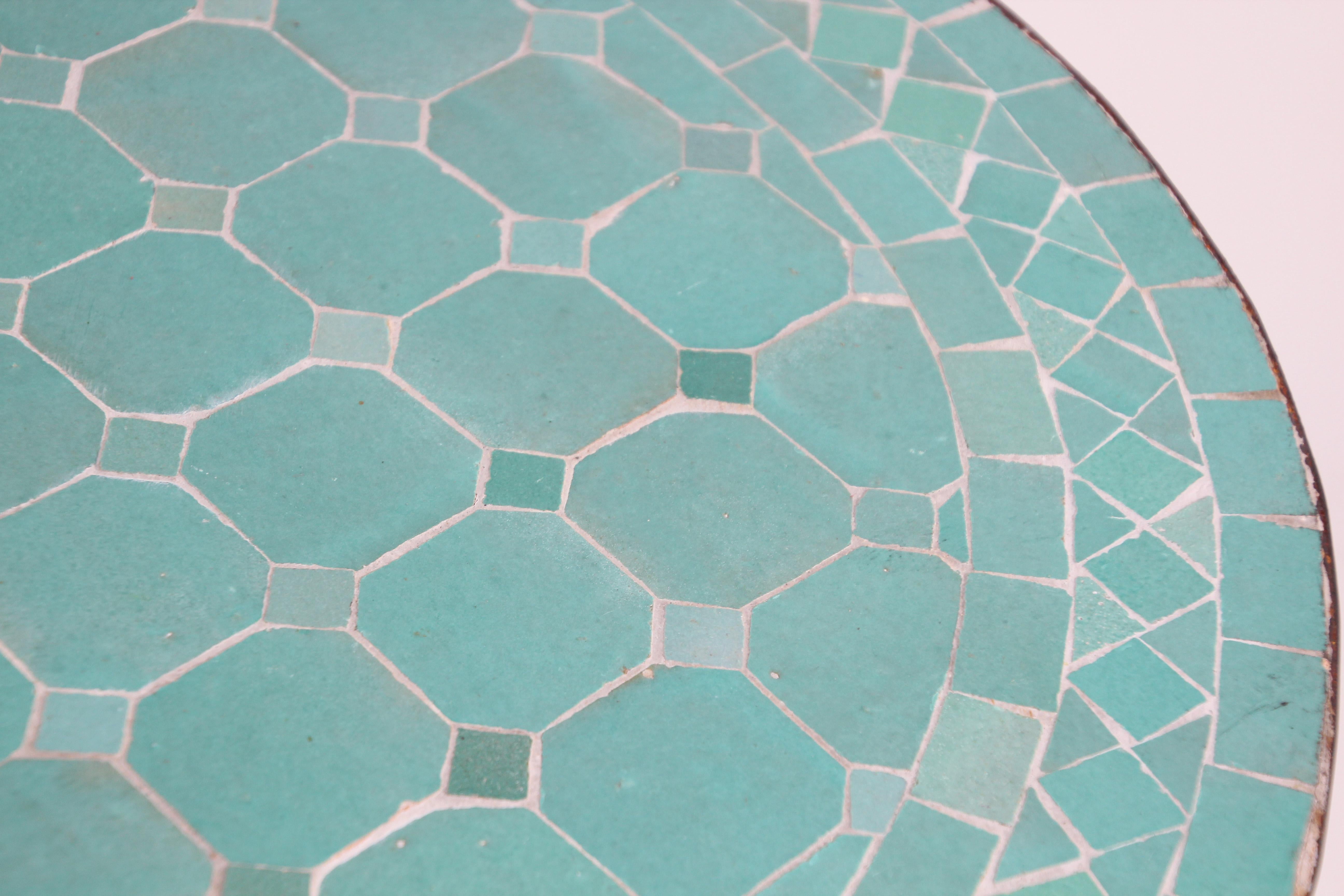 Moroccan Mosaic Tile Teal Color Side Patio Table 1
