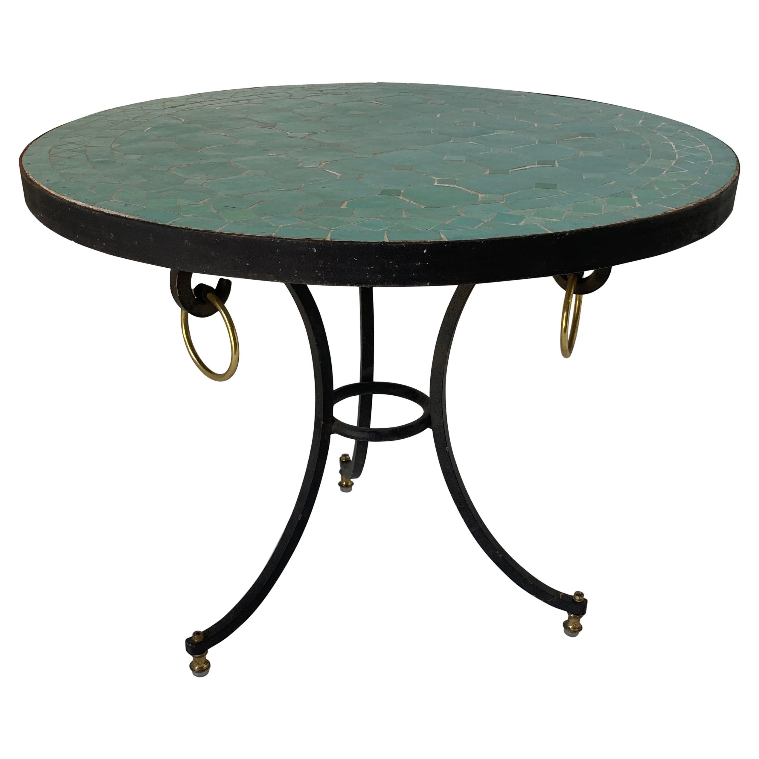 Moroccan Mosaic Tile Teal Color Side Patio Table