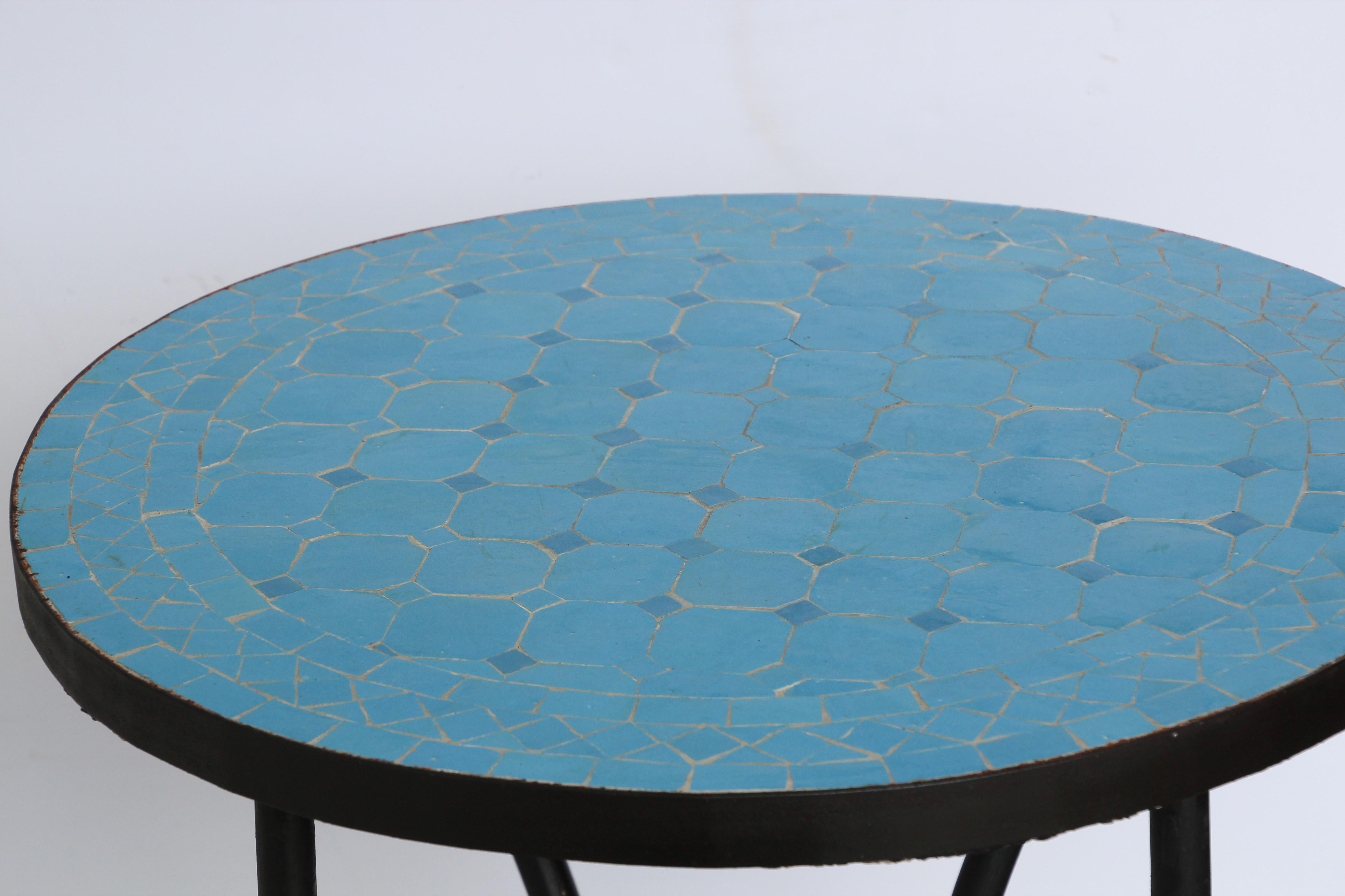 Moroccan Mosaic Tiles Blue Color Bistro Table In Good Condition In North Hollywood, CA