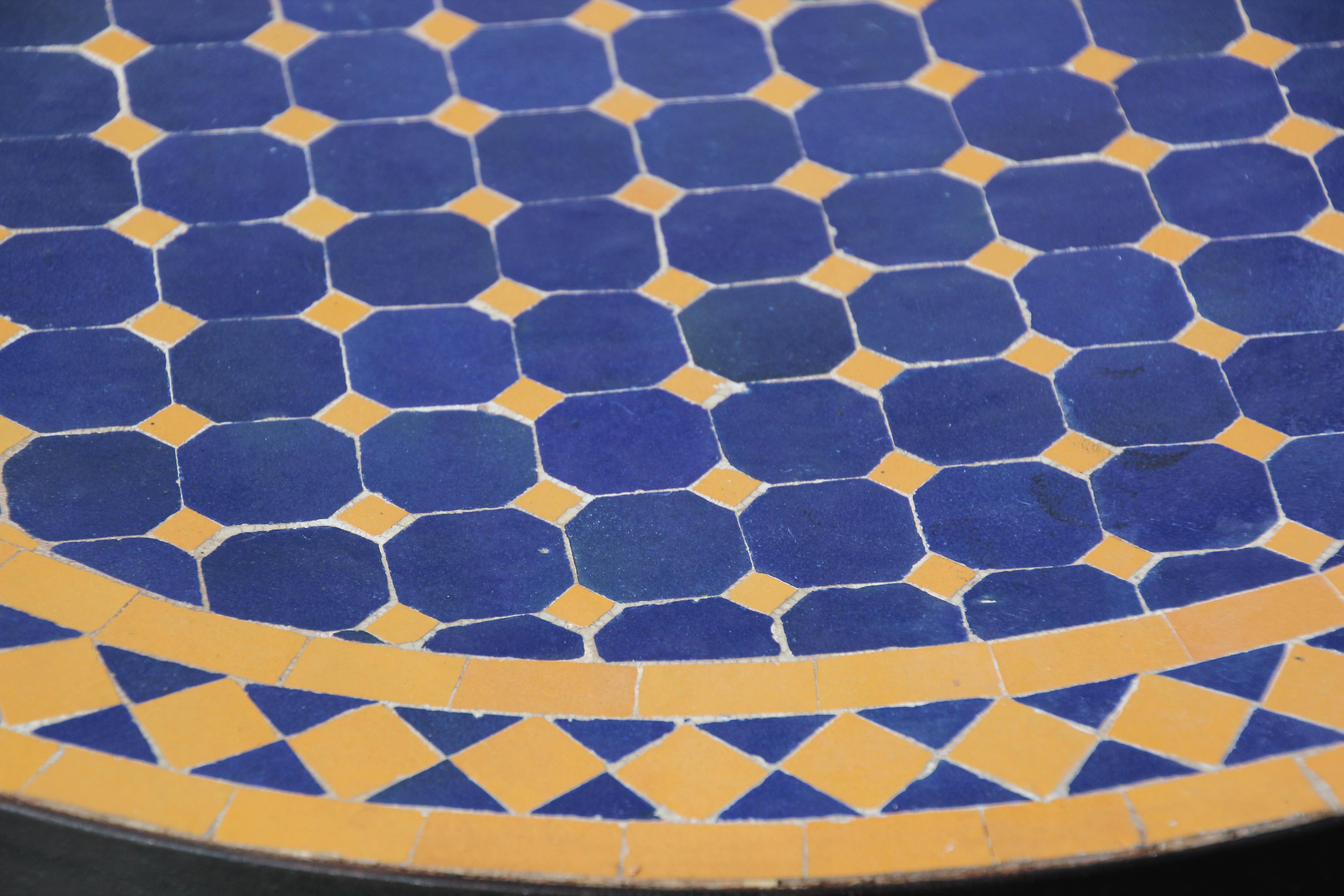 Moroccan Mosaic Tiles Cobalt Blue and Yellow Colors Side Table 4