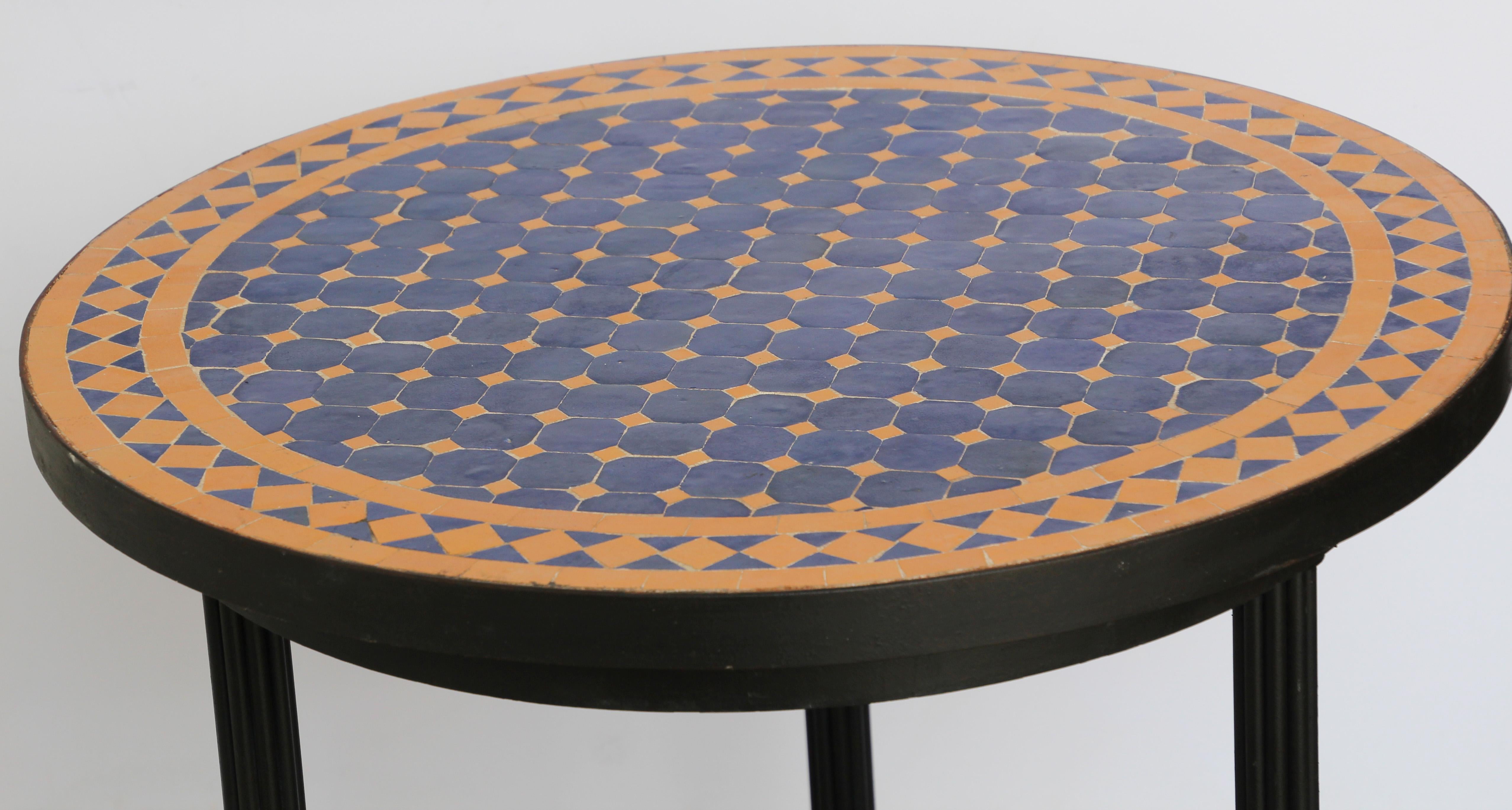 Moorish Moroccan Mosaic Tiles Cobalt Blue and Yellow Colors Side Table