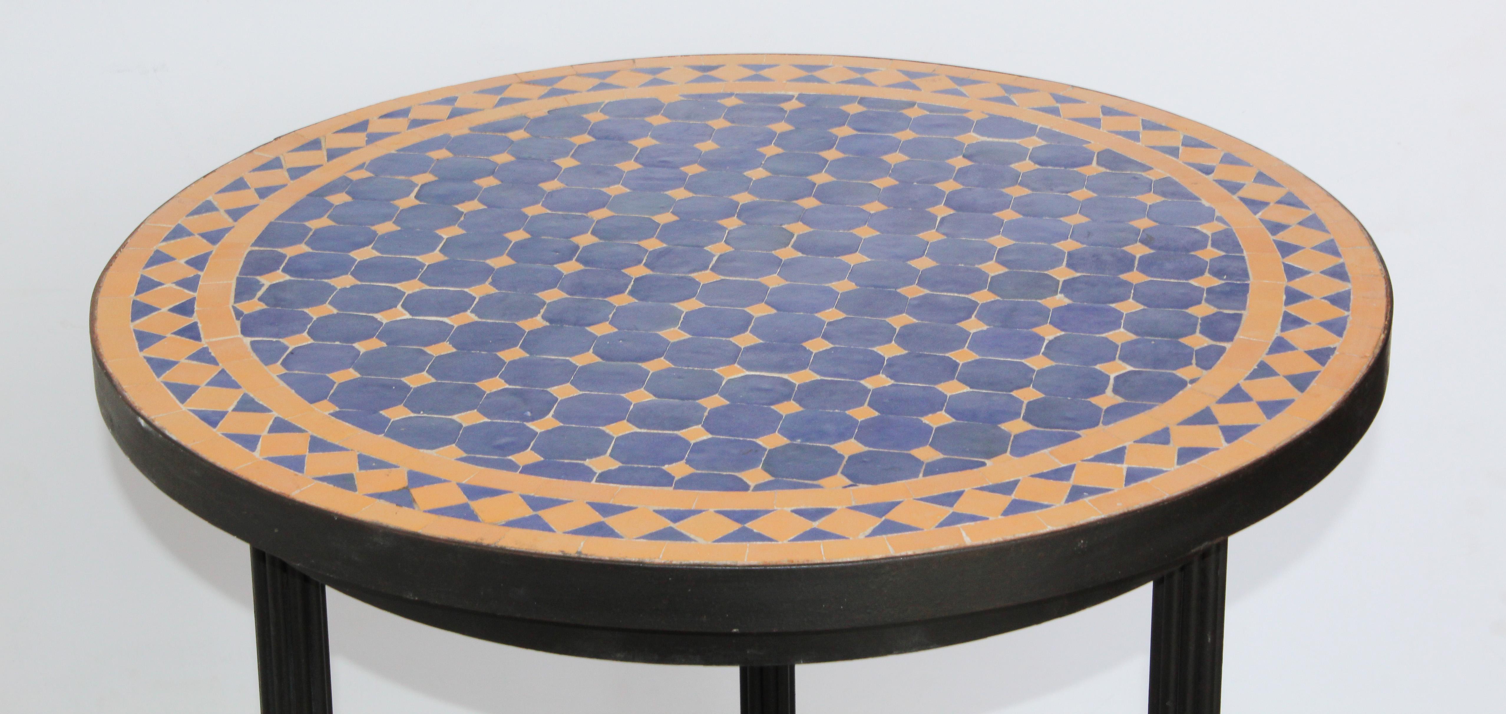 20th Century Moroccan Mosaic Tiles Cobalt Blue and Yellow Colors Side Table