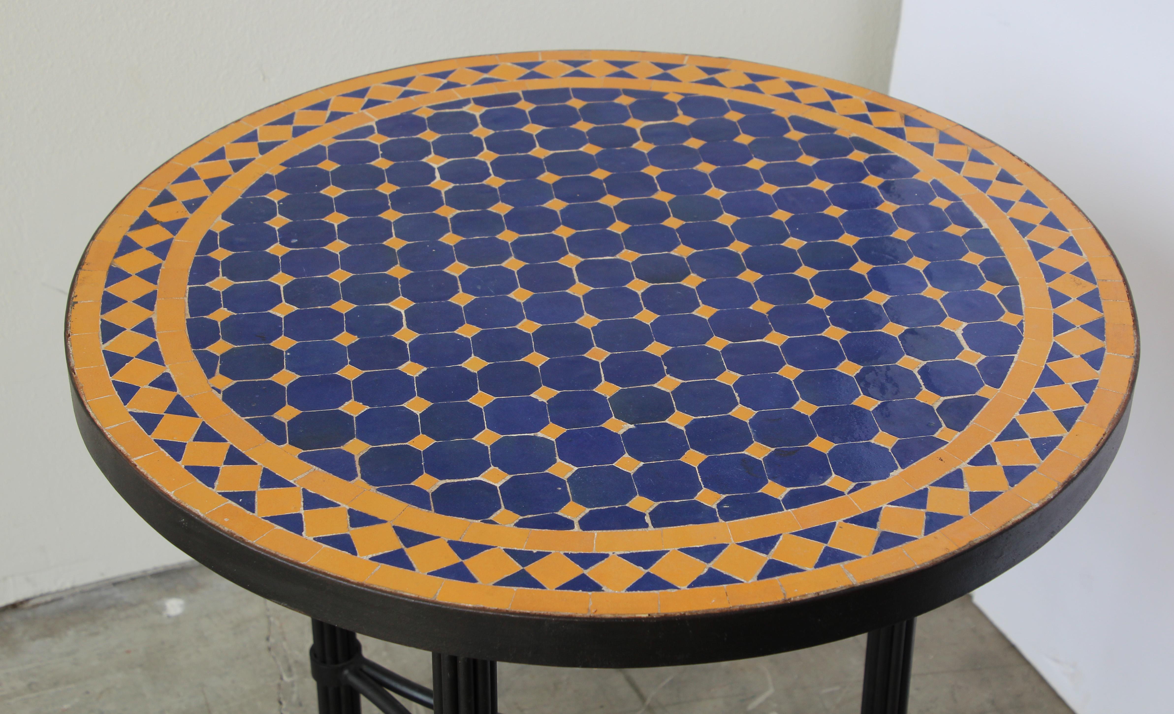 Moroccan Mosaic Tiles Cobalt Blue and Yellow Colors Side Table 1