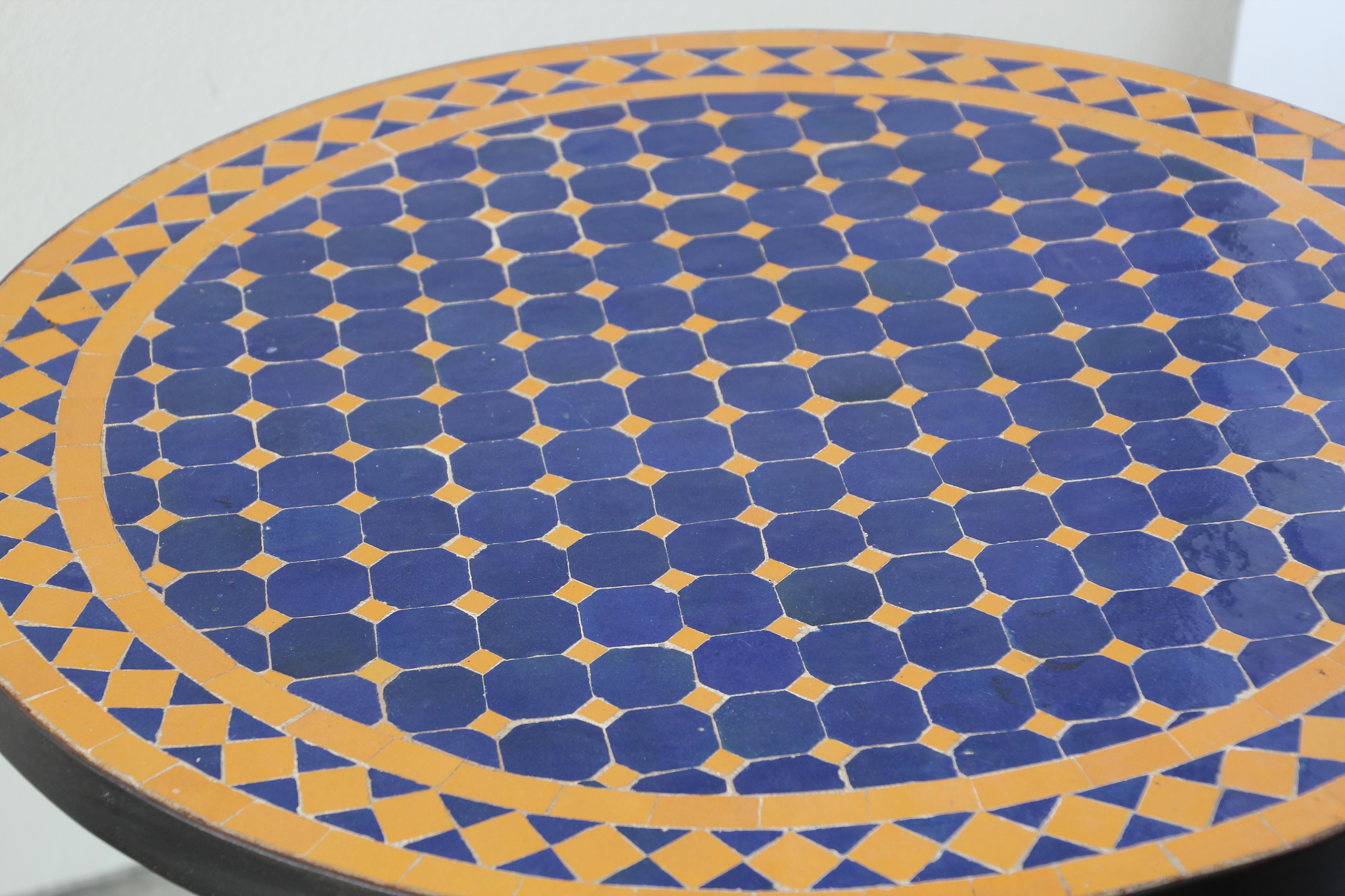 Moroccan Mosaic Tiles Cobalt Blue and Yellow Colors Side Table 2