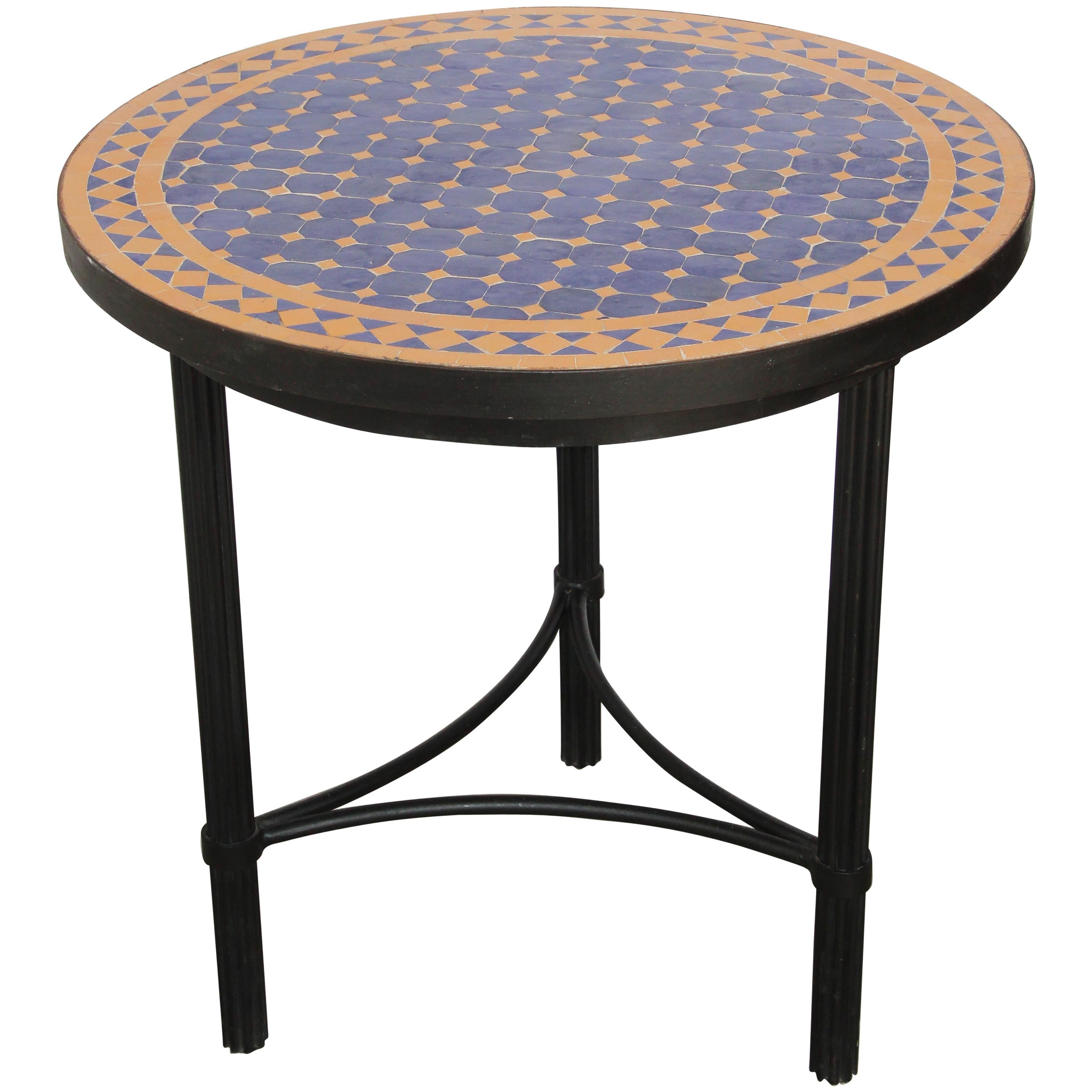Moroccan Mosaic Tiles Cobalt Blue and Yellow Colors Side Table