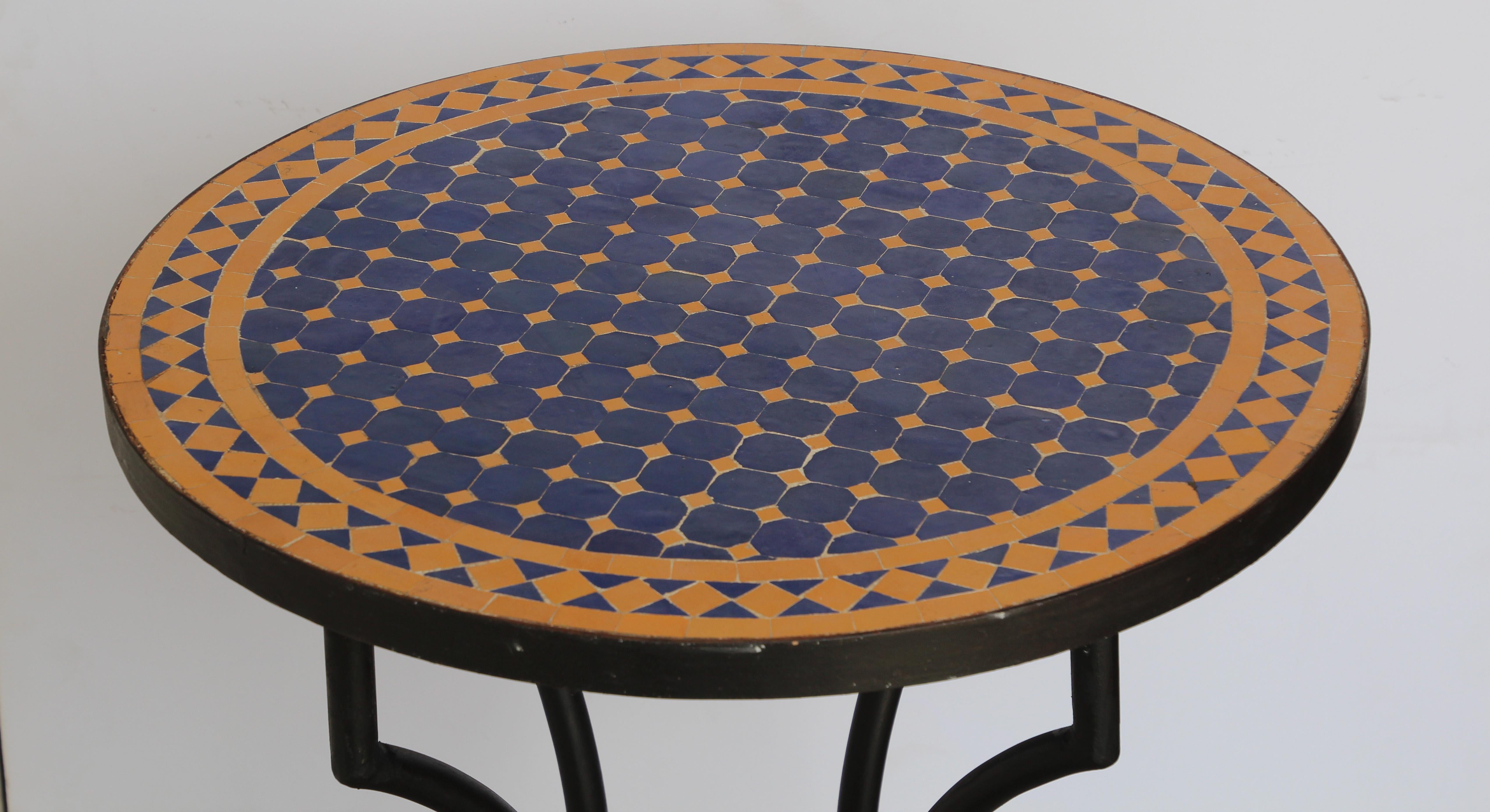 20th Century Moroccan Mosaic Tiles Cobalt Blue Color Bistro Table