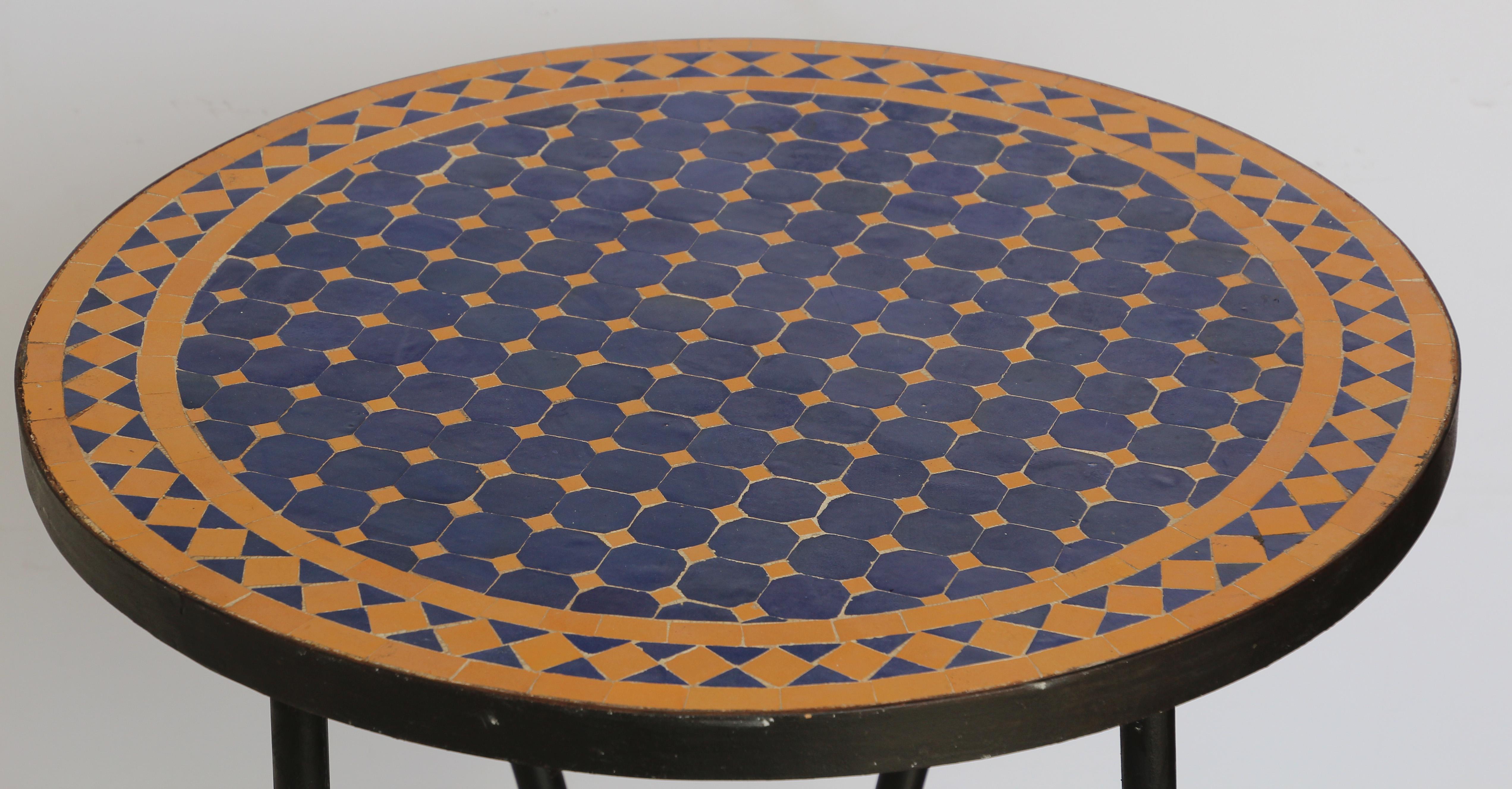 Ceramic Moroccan Mosaic Tiles Cobalt Blue Color Bistro Table