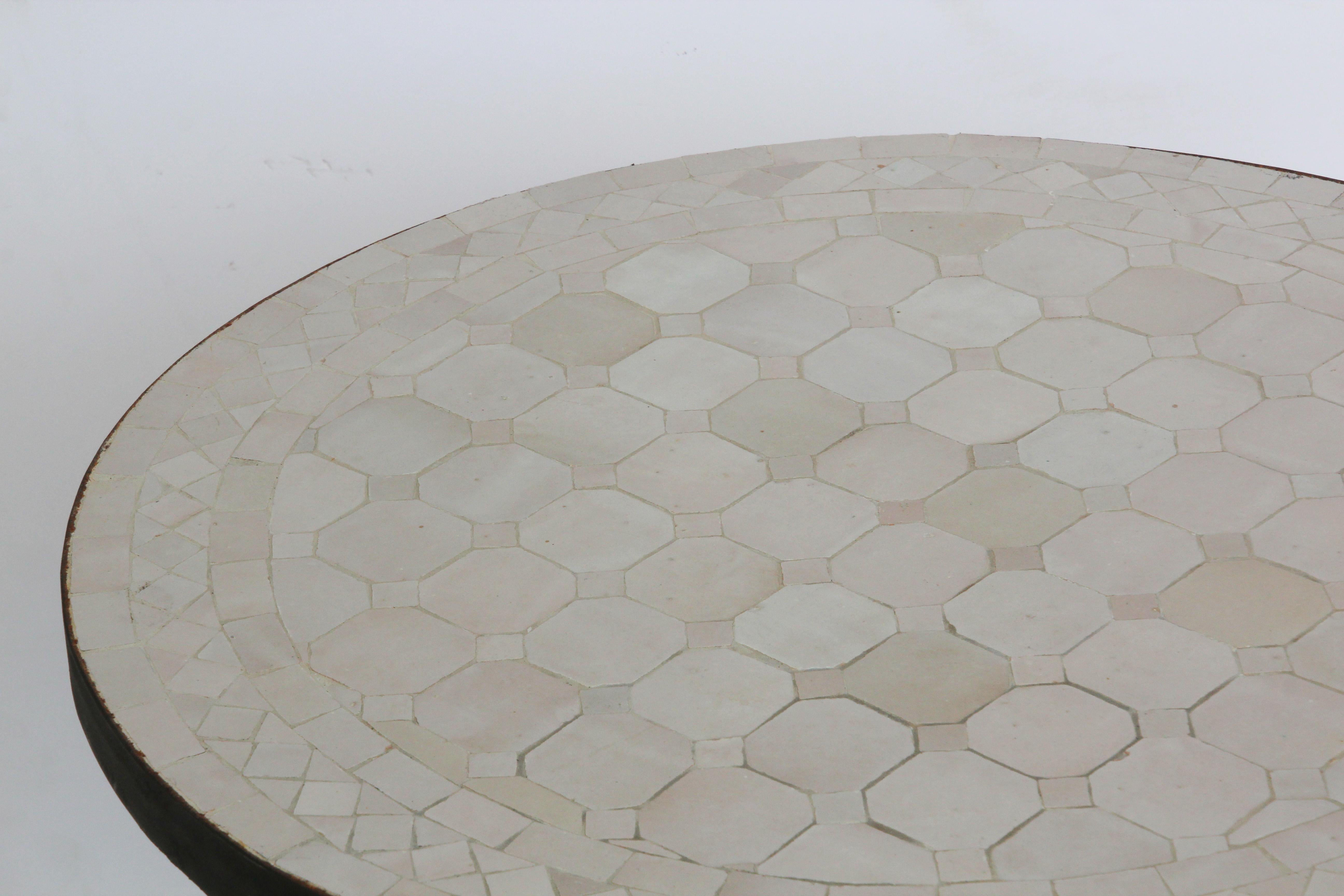 20th Century Moroccan Mosaic Tiles Ivory Color Bistro Table