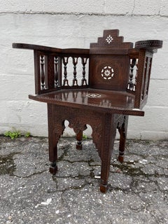 Vintage Middle Eastern Armchair, Mother of Pearl Inlay, Circa 1950s