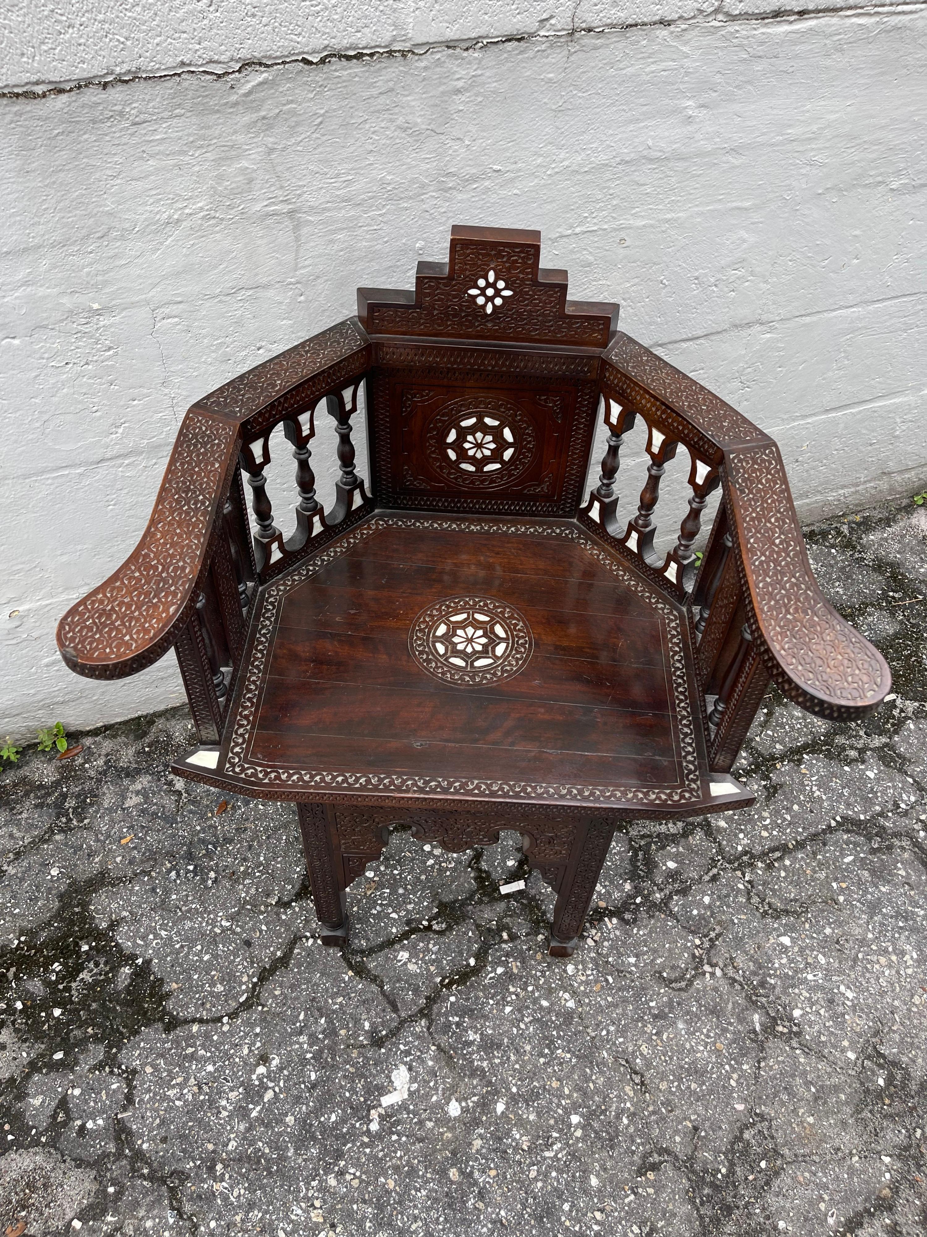 Unknown Middle Eastern Mother of Pearl Inlaid Armchair For Sale