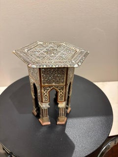 Moroccan Mother Of Pearl Inlaid Hexagonal Table, Miniature Model, 19th Century