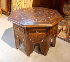 Moroccan Octagonal Table, Solid Wood with Intricate Carvings, 1970