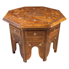 Moroccan Octagonal Table, Solid Wood with Intricate Carvings, 1970