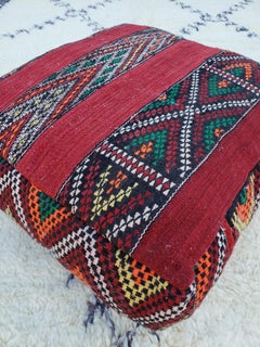 Moroccan Old Hanbal Kilim Pouf / Ottoman, K5