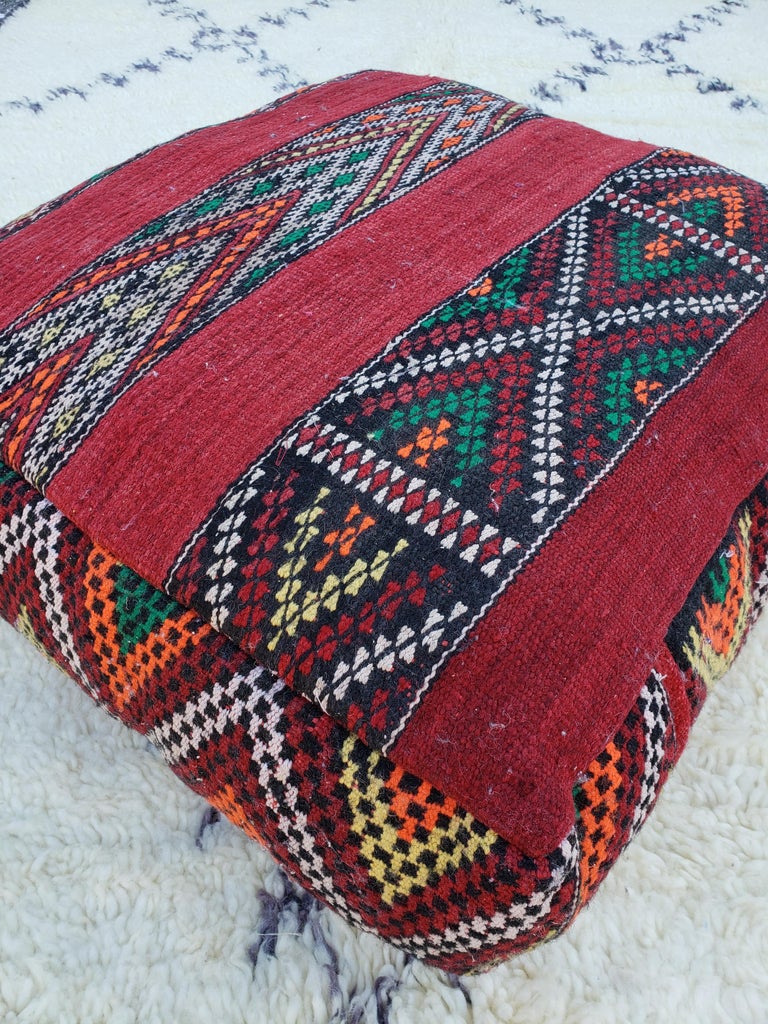 Moroccan Old Hanbal Kilim Pouf / Ottoman, K5 For Sale at 1stdibs