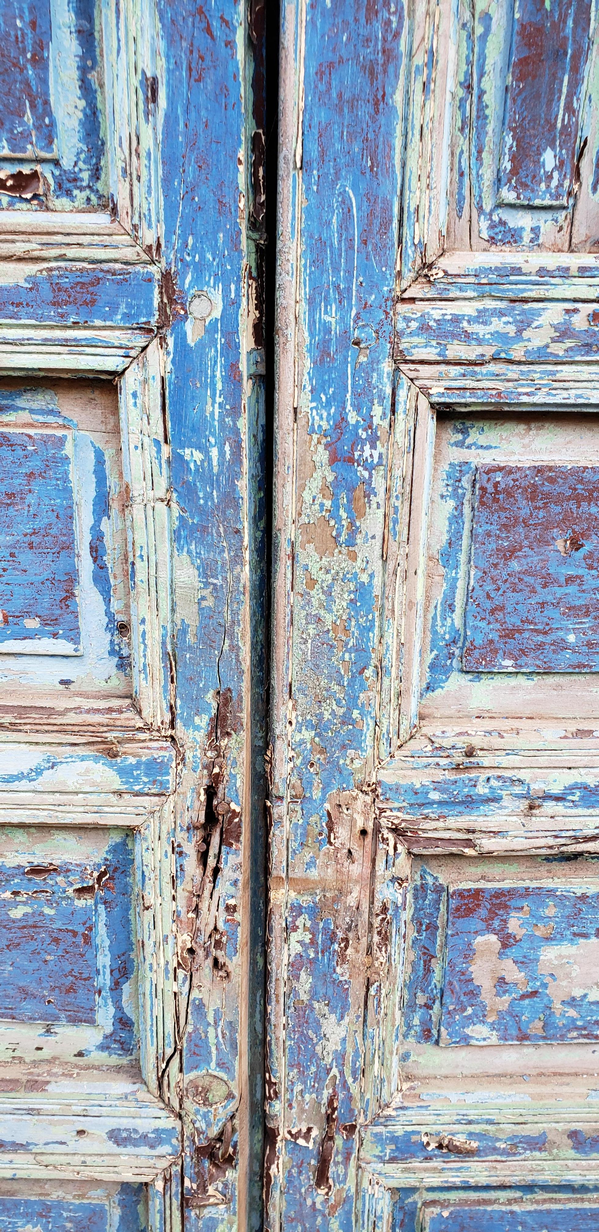 Carved Moroccan Old Hand Painted Double Door, Wooden 23MO17 For Sale