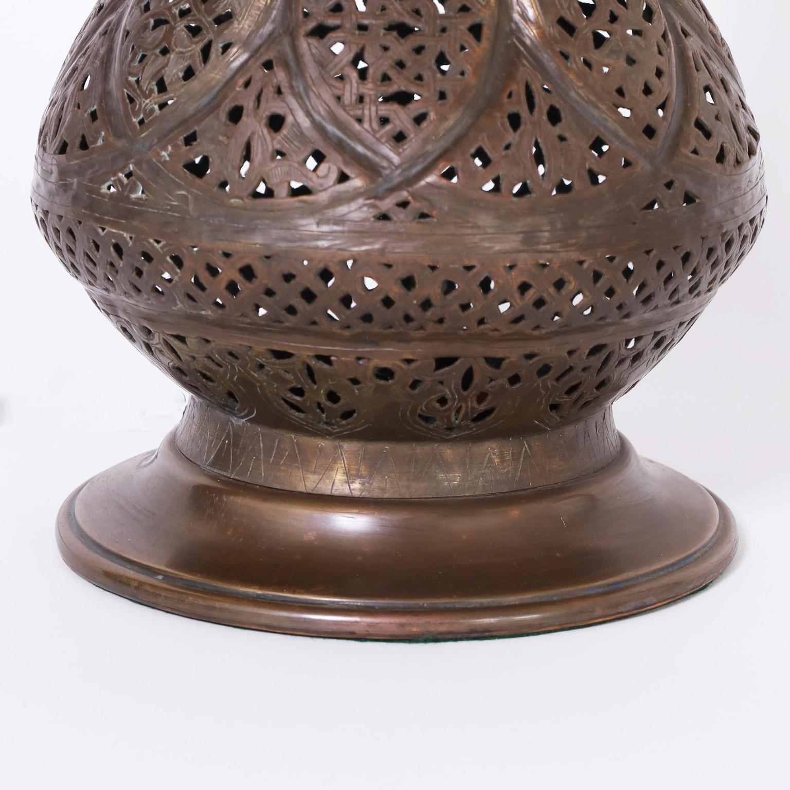 Hand-Crafted Moroccan or Moorish Pierced Brass Table Lamp