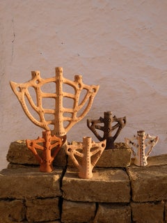 Moroccan Orange Candle Holder Handbuilt and Handpainted by the Potter Houda