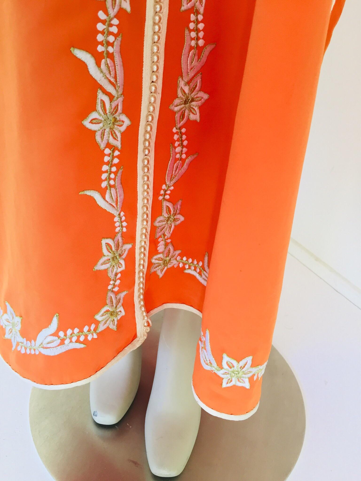 Moroccan Orange Kaftan Maxi Dress Caftan For Sale 1