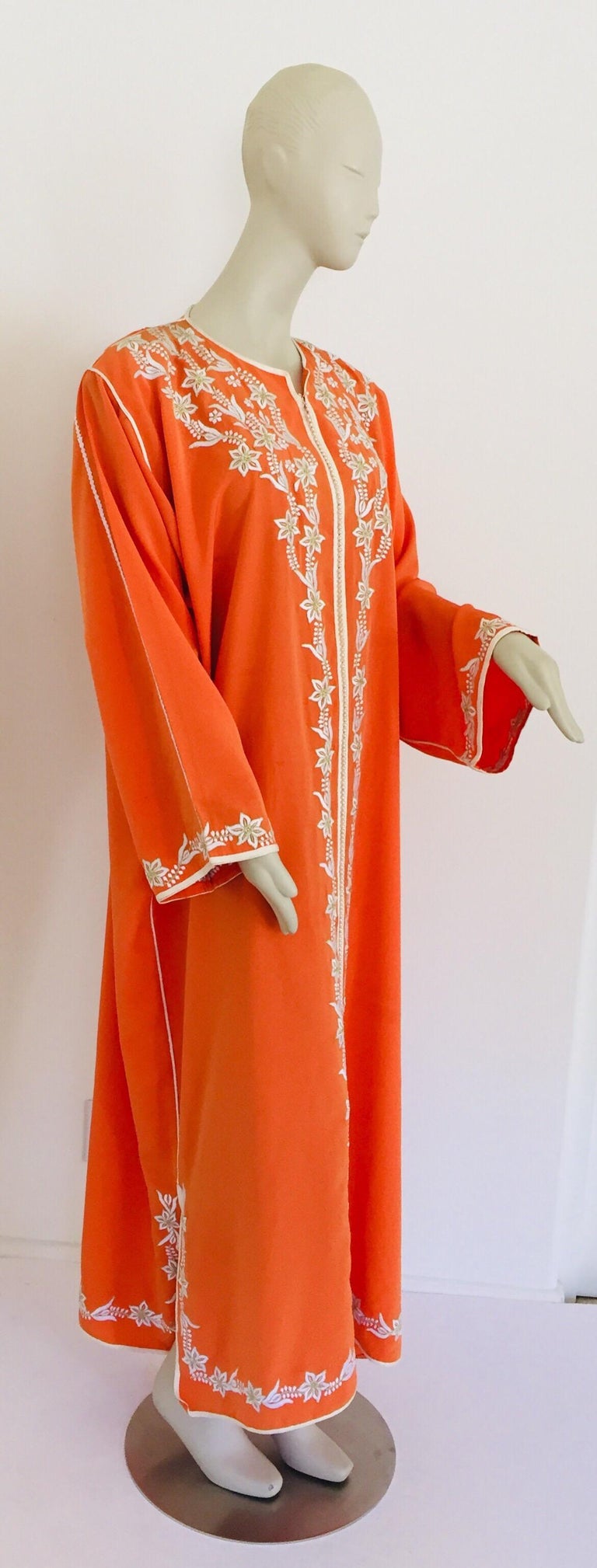 Moroccan Orange Kaftan Maxi Dress Caftan For Sale at 1stDibs