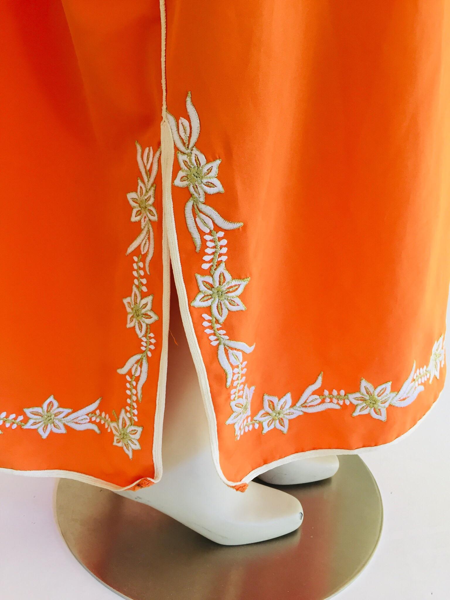 20th Century Moroccan Orange Kaftan Maxi Dress Caftan For Sale