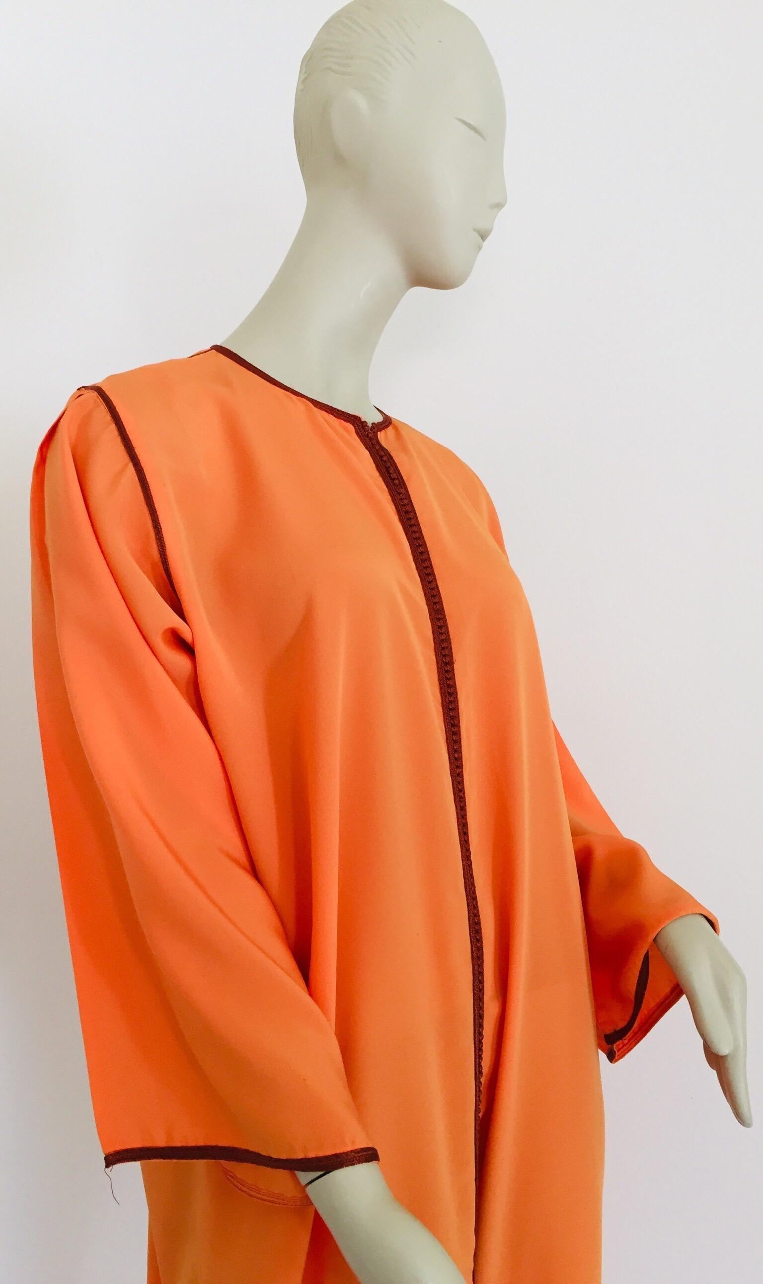 Moroccan Orange Kaftan Maxi Dress Caftan Size Large For Sale 3