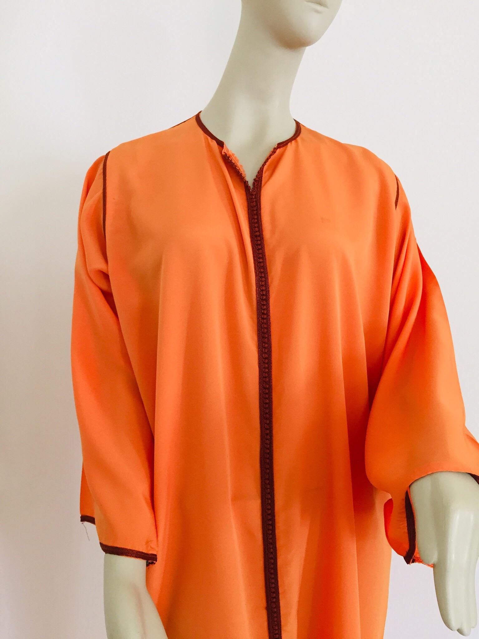 Moorish Moroccan Orange Kaftan Maxi Dress Caftan Size Large For Sale