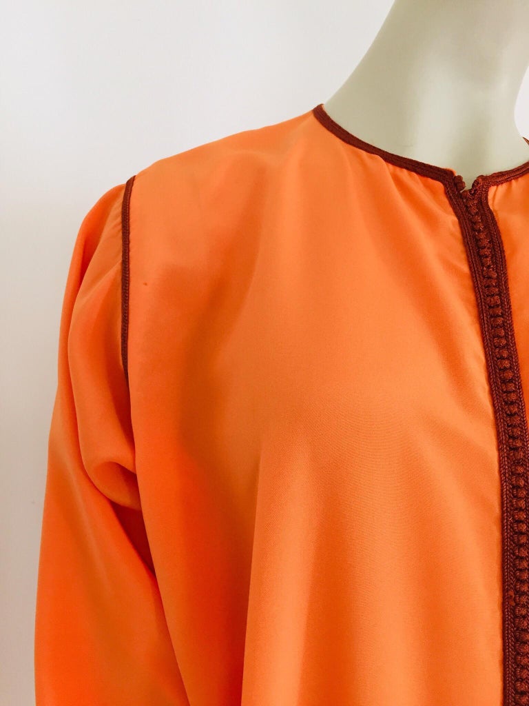 Moroccan Orange Kaftan Maxi Dress Caftan Size Large For Sale at 1stDibs
