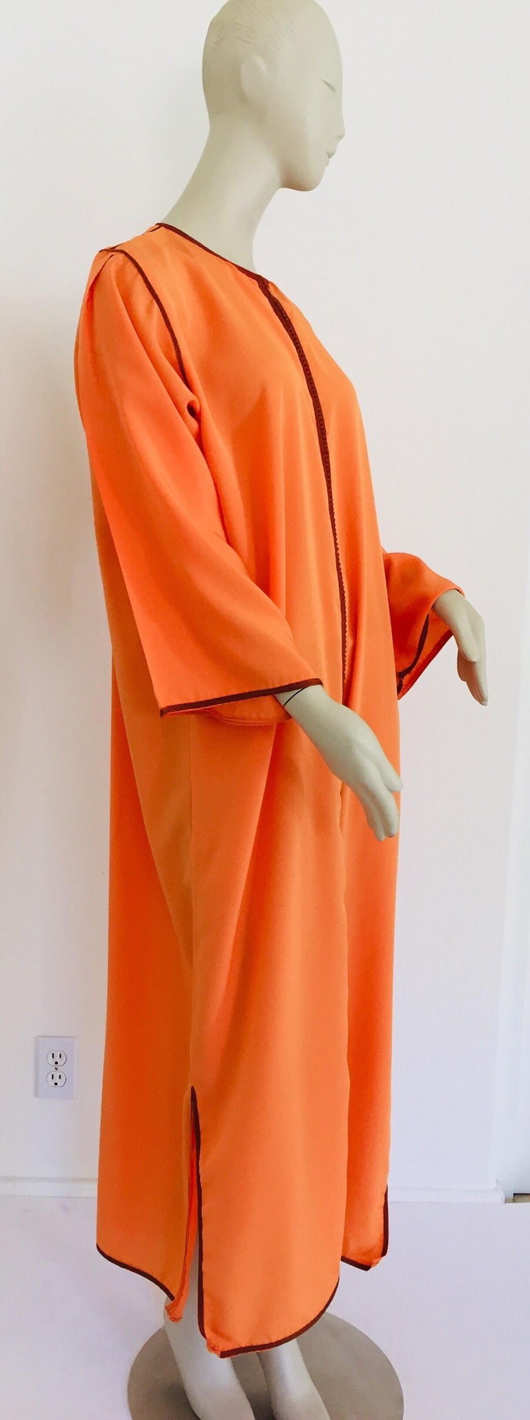 Moroccan Orange Kaftan Maxi Dress Caftan Size Large For Sale at 1stDibs