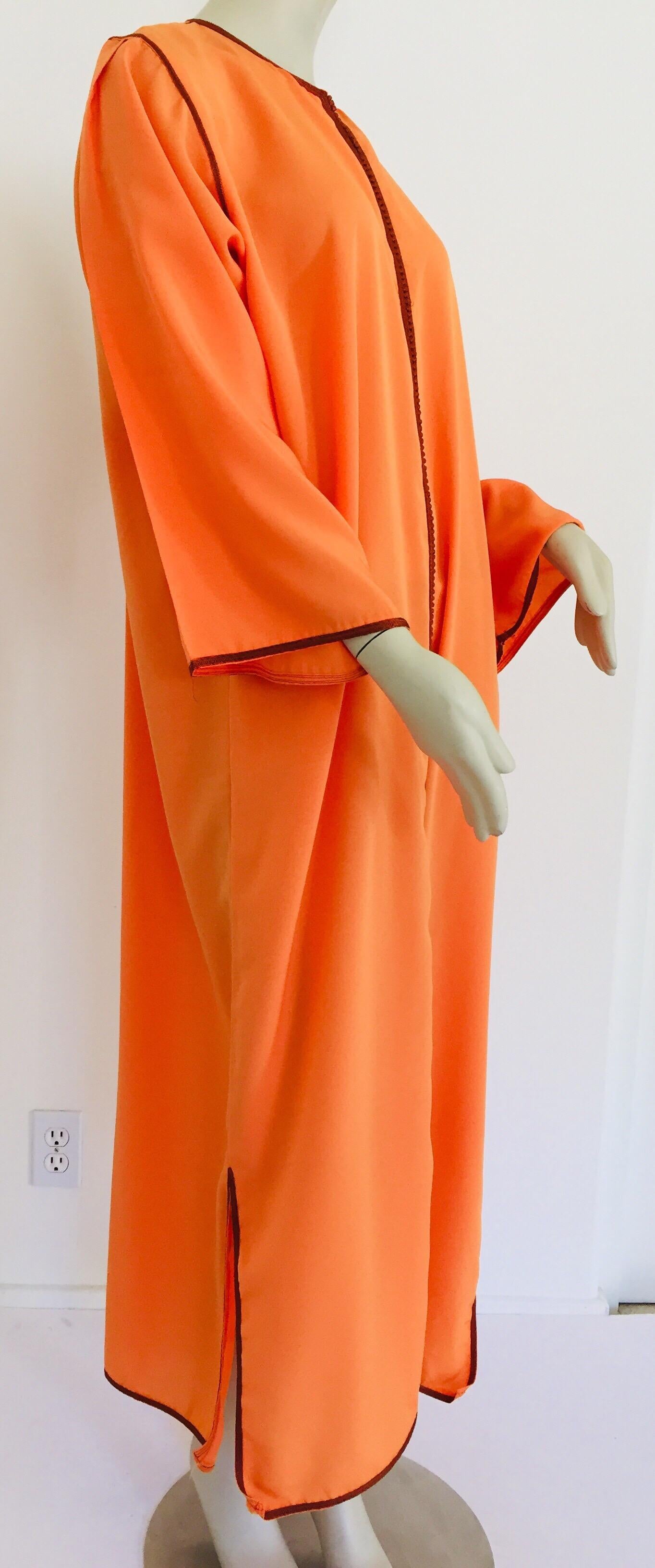 Fabric Moroccan Orange Kaftan Maxi Dress Caftan Size Large For Sale