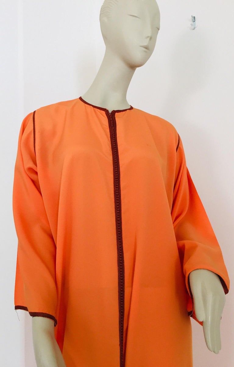 Moroccan Orange Kaftan Maxi Dress Caftan Size Large For Sale at 1stDibs