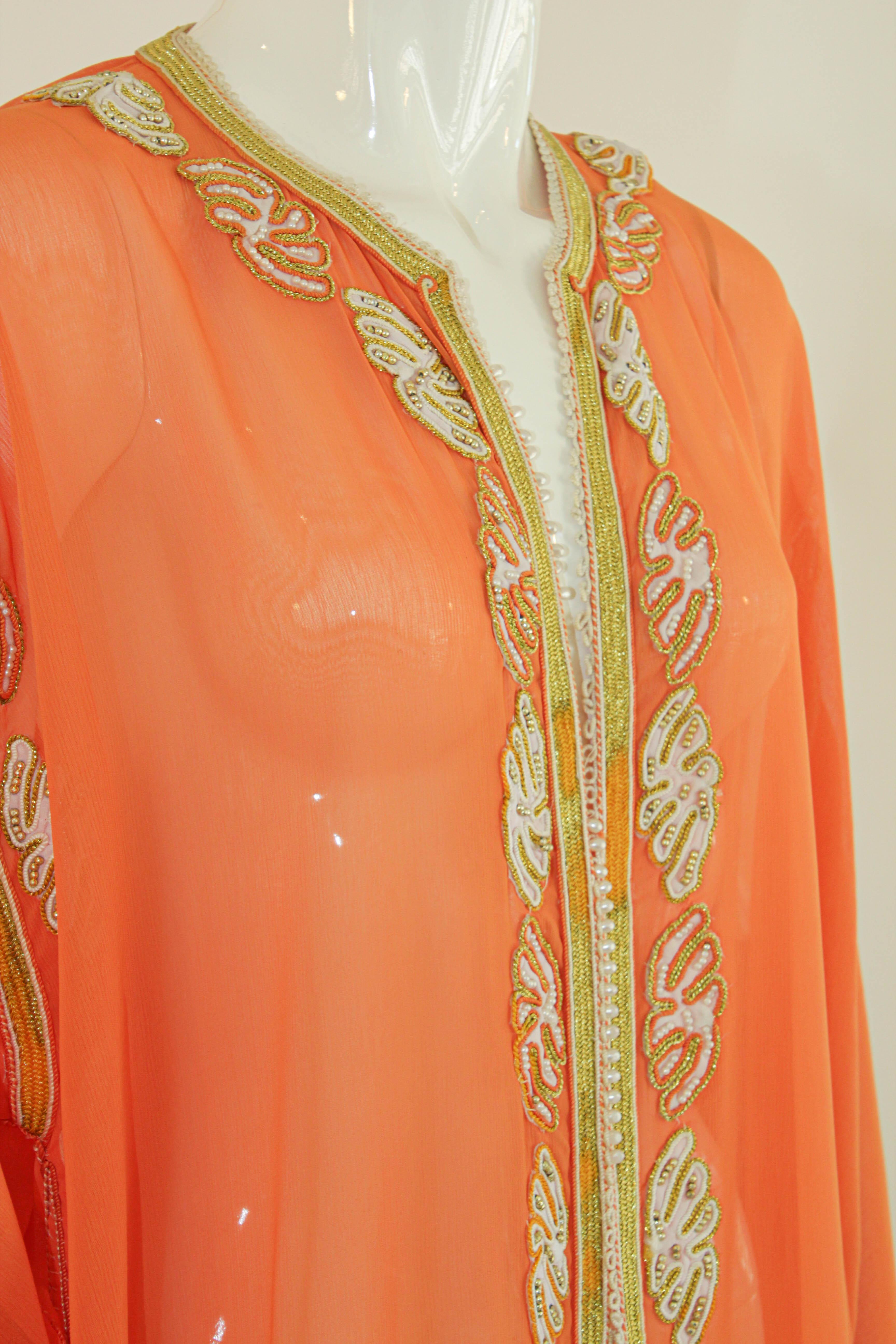 Moroccan Orange Silk Caftan Maxi Dress 5