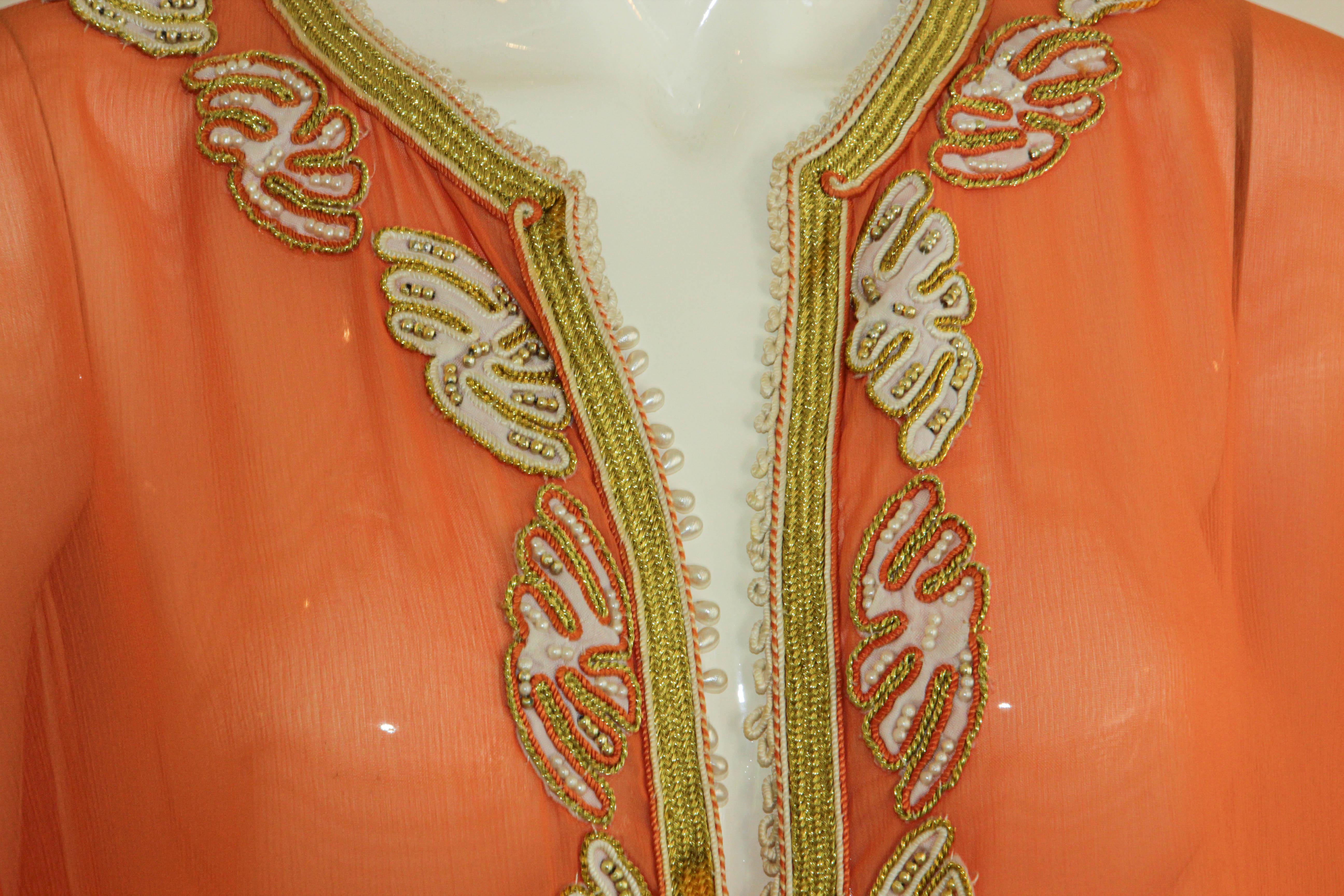 Moroccan Orange Silk Caftan Maxi Dress 6
