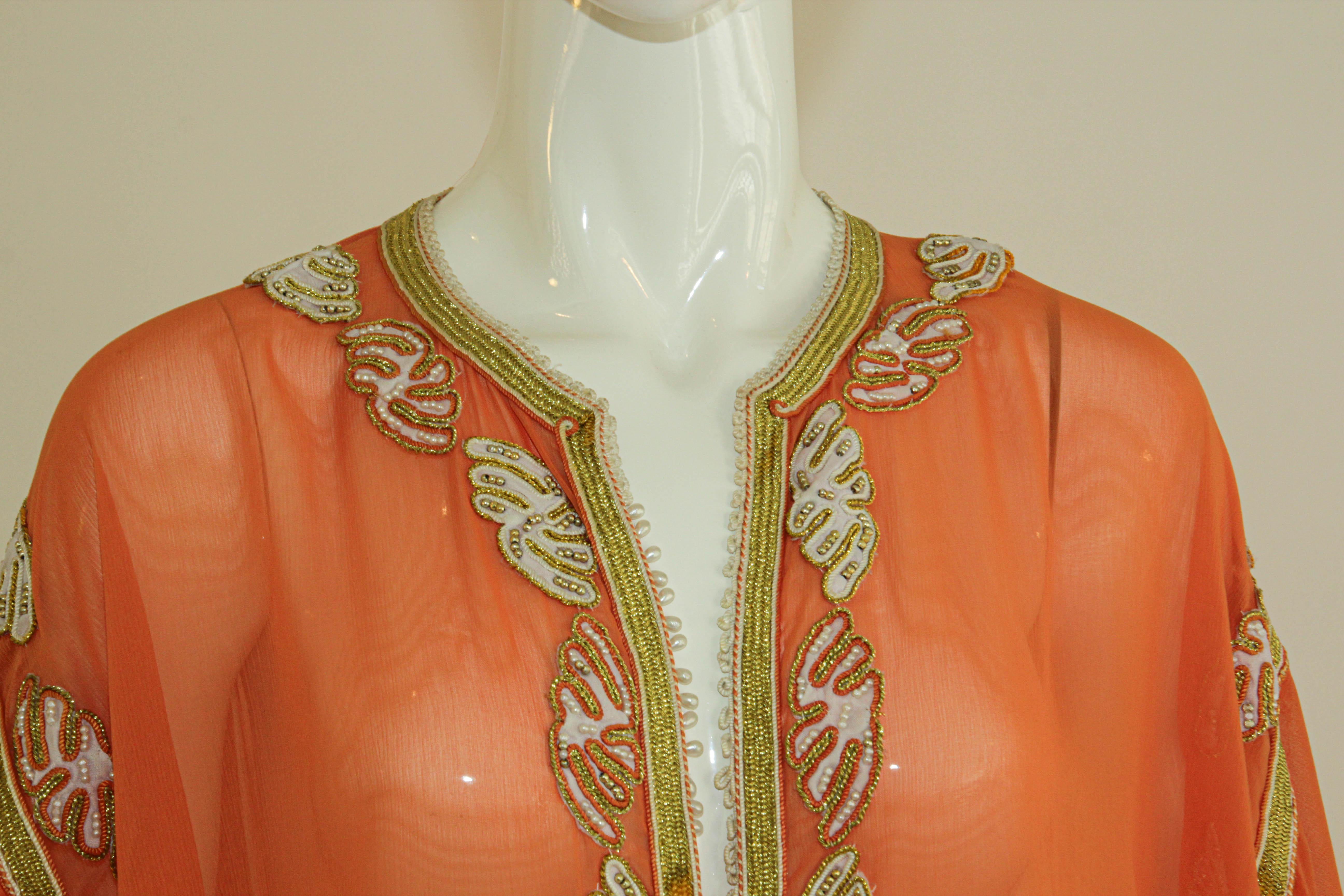 Moroccan Orange Silk Caftan Maxi Dress 7