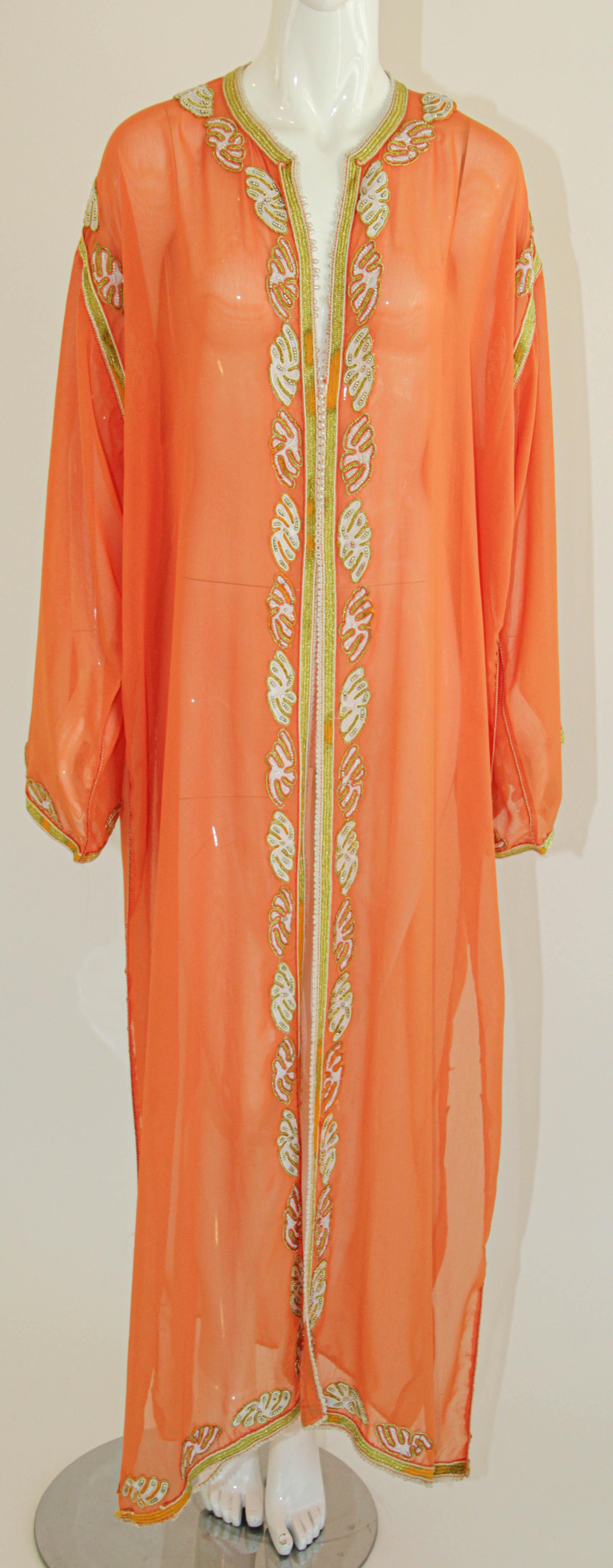 Moroccan Orange Silk Caftan Maxi Dress 8