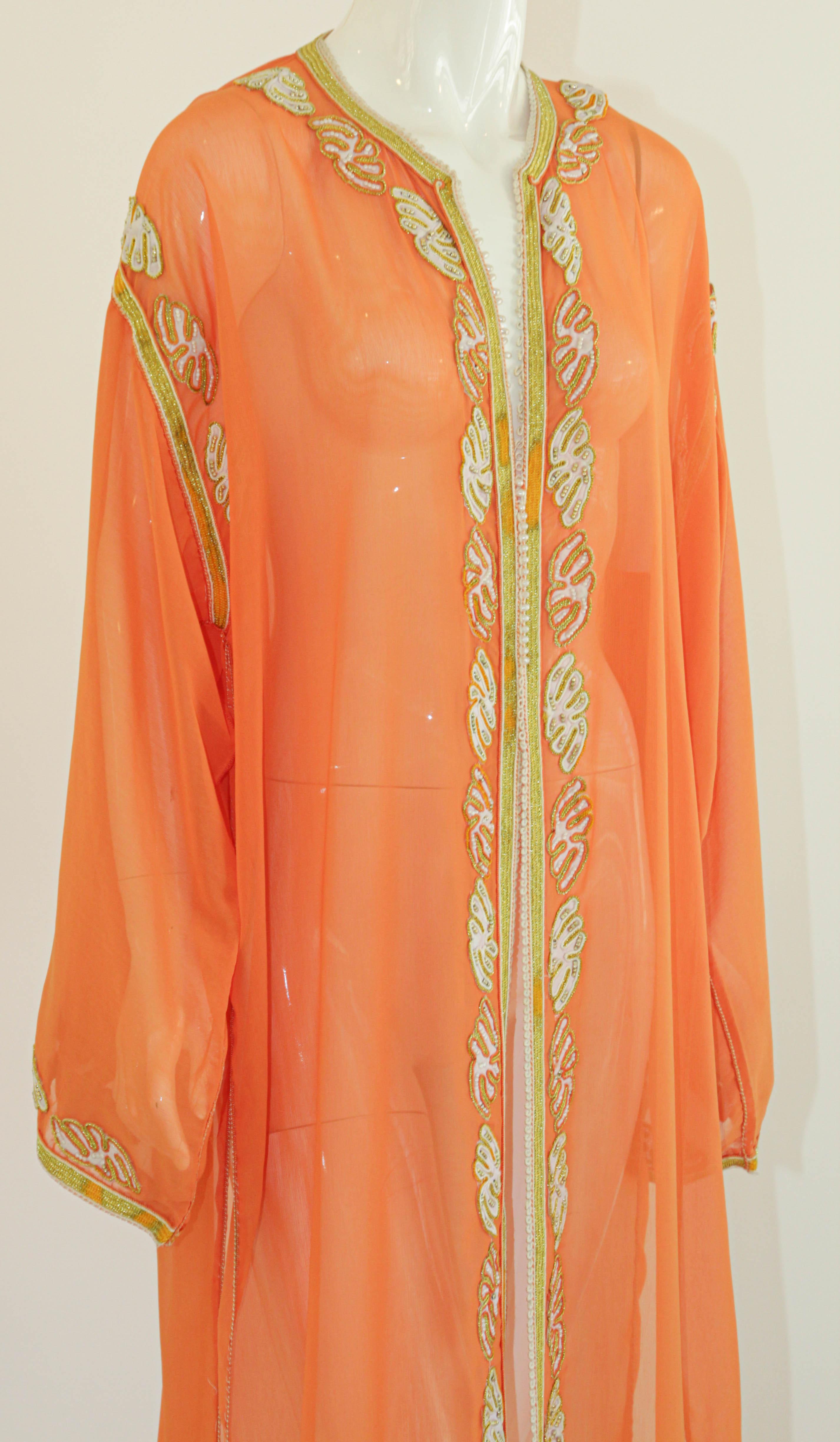Moroccan Orange Silk Caftan Maxi Dress 9