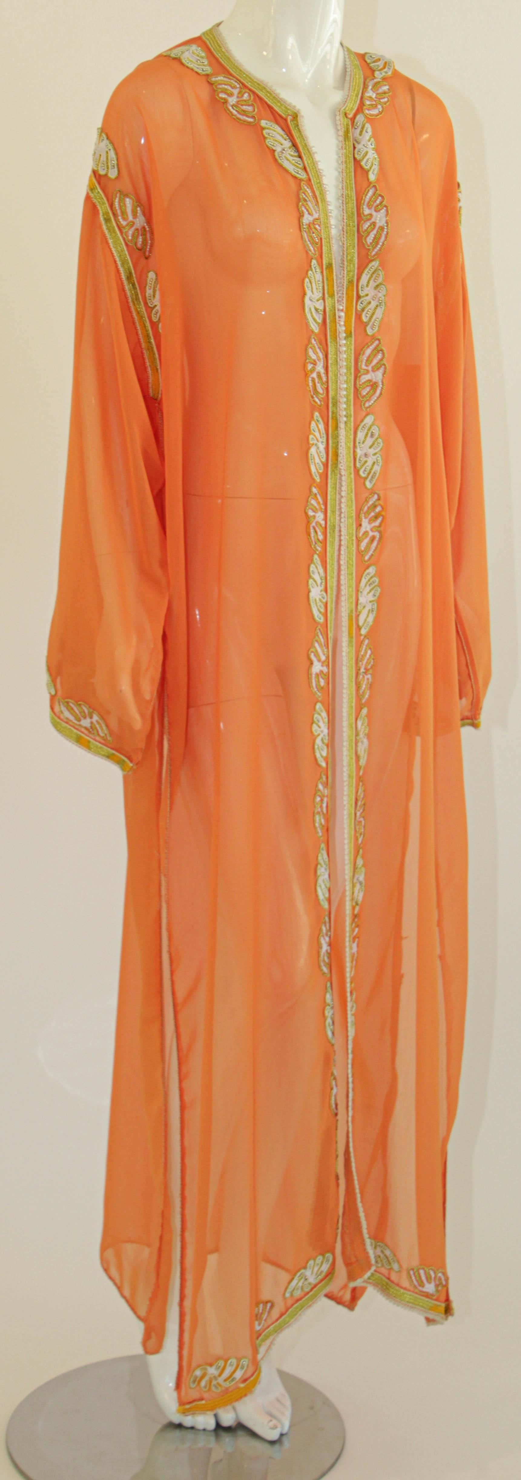 Moroccan Orange Silk Caftan Maxi Dress 10