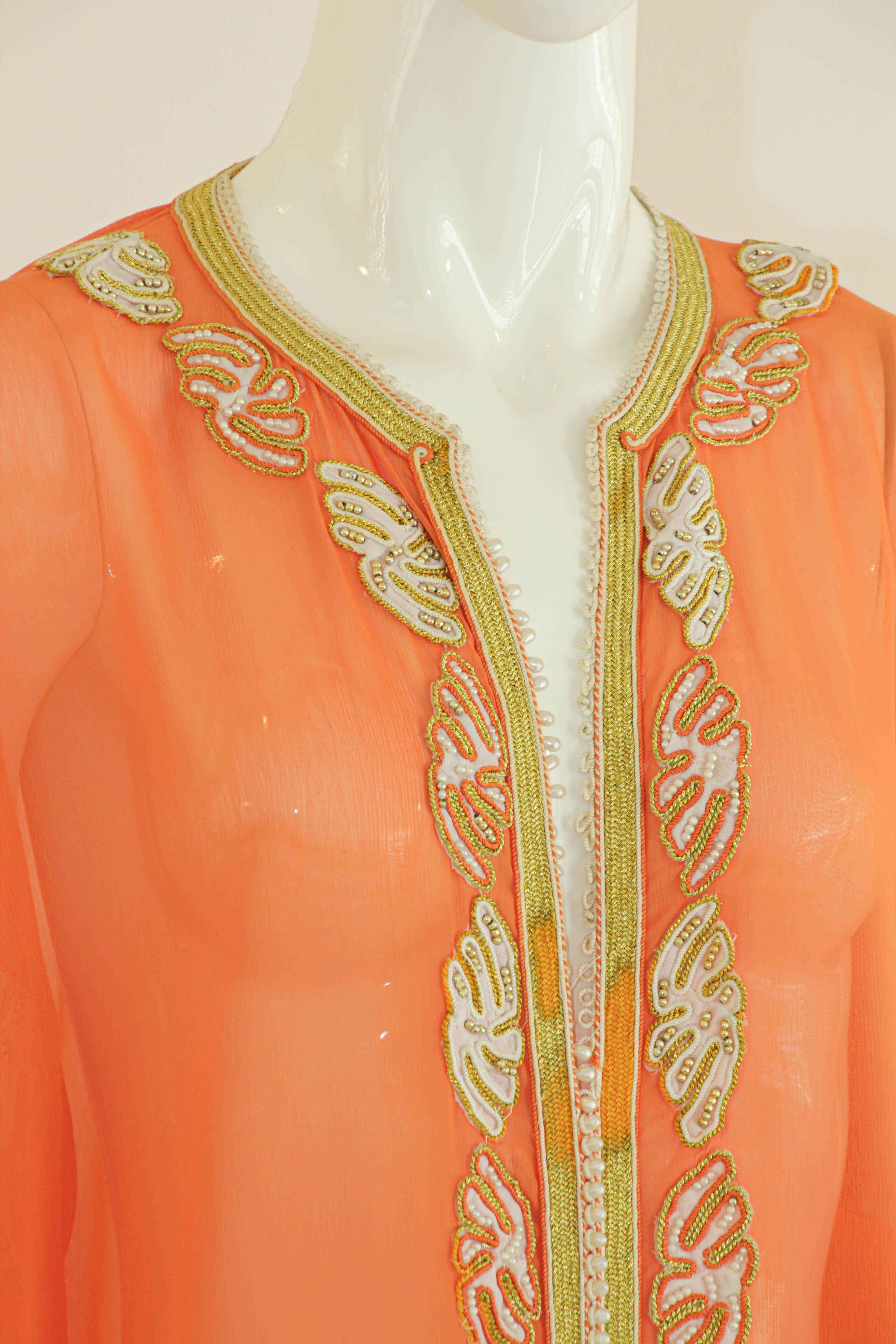 Moroccan Orange Silk Caftan Maxi Dress 11