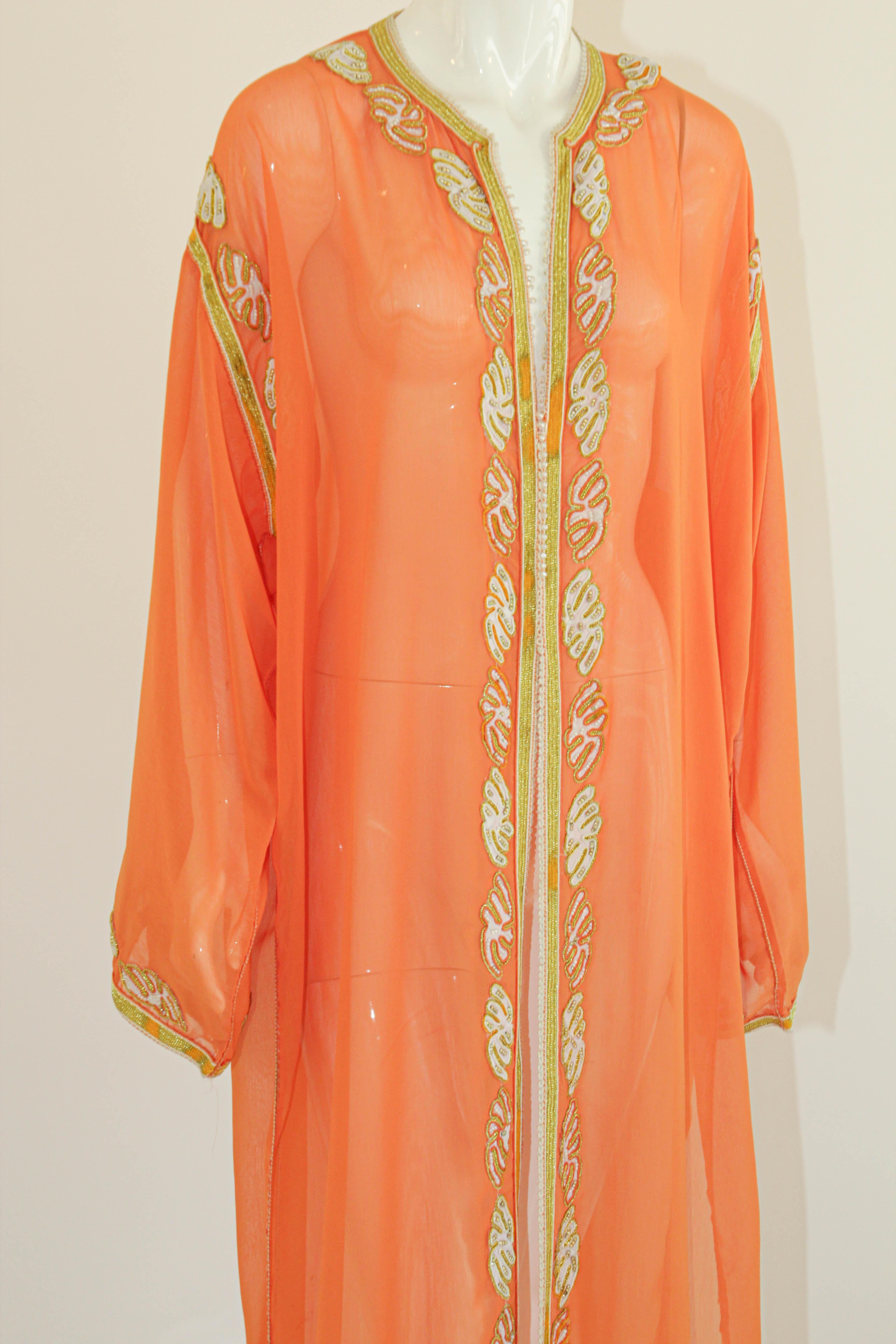 Moroccan Orange Silk Caftan Maxi Dress 12
