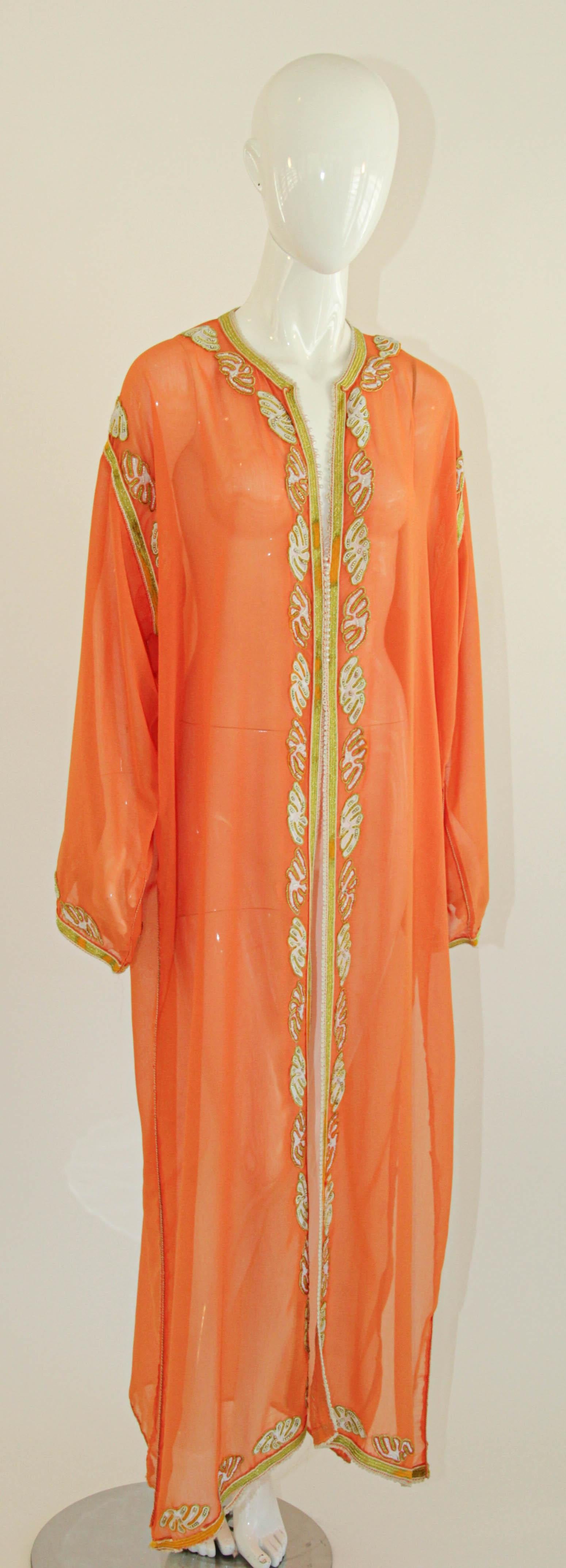 Moroccan Orange Silk Caftan Maxi Dress 13