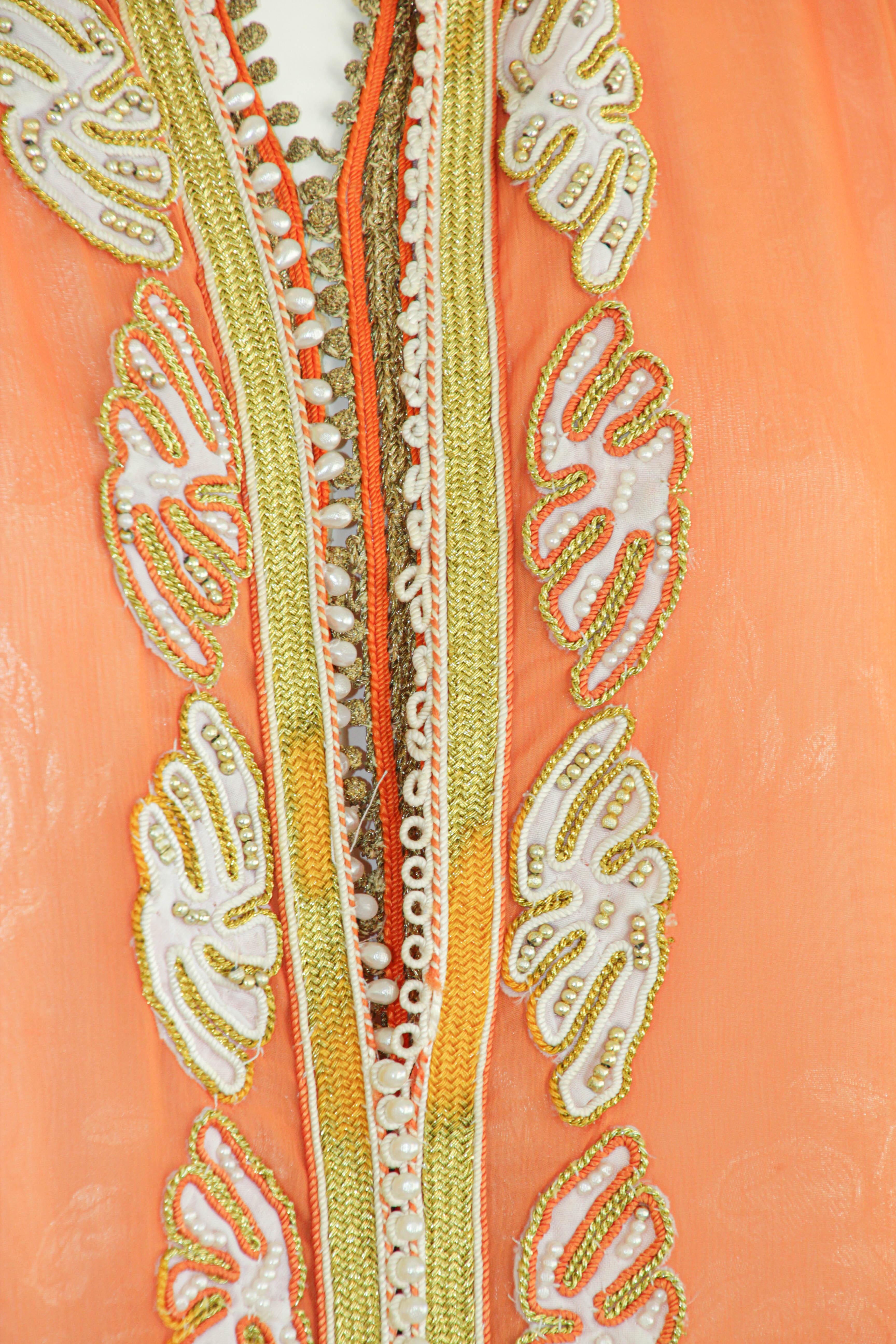 Moroccan Orange Silk Caftan Maxi Dress 14
