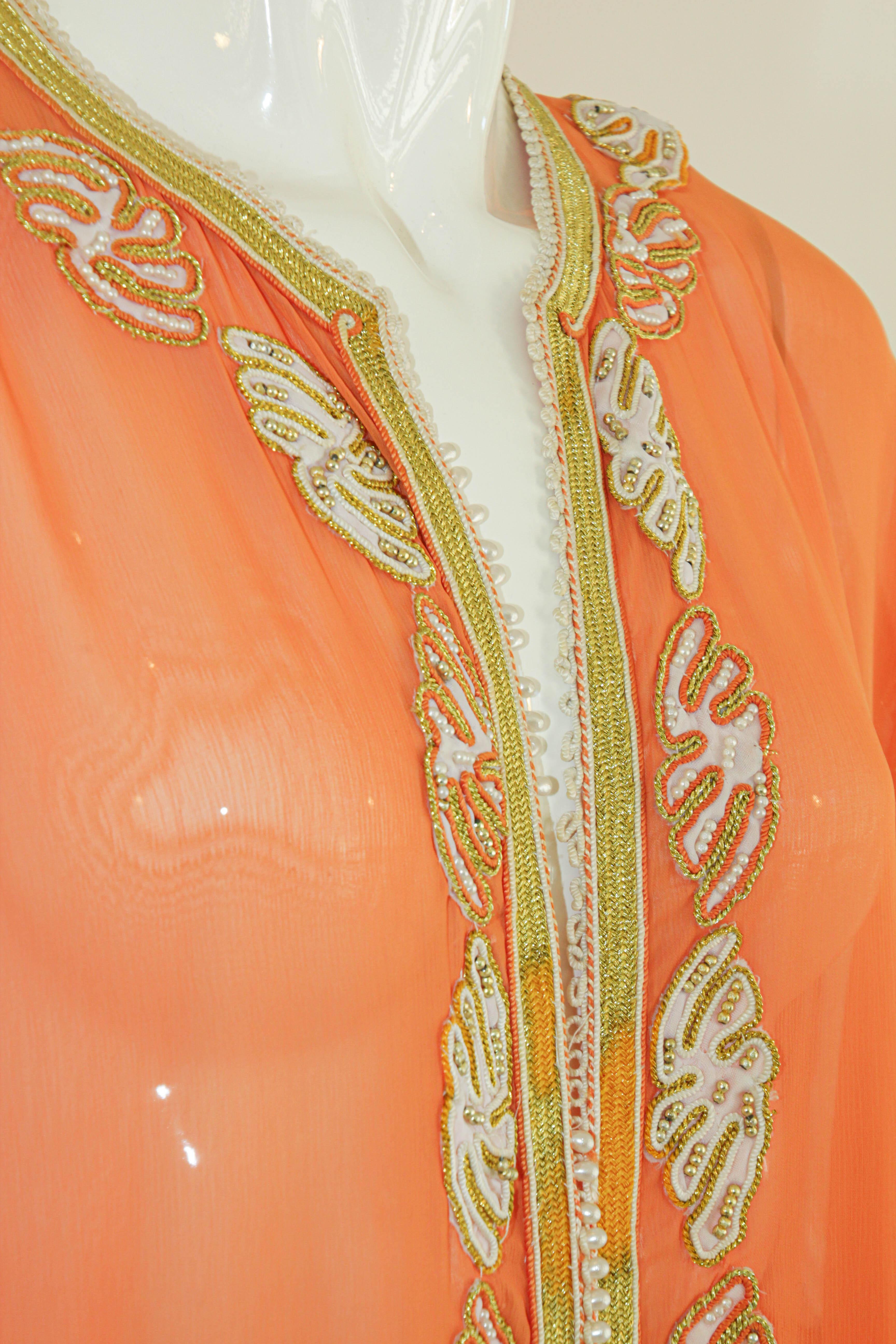Women's or Men's Moroccan Orange Silk Caftan Maxi Dress