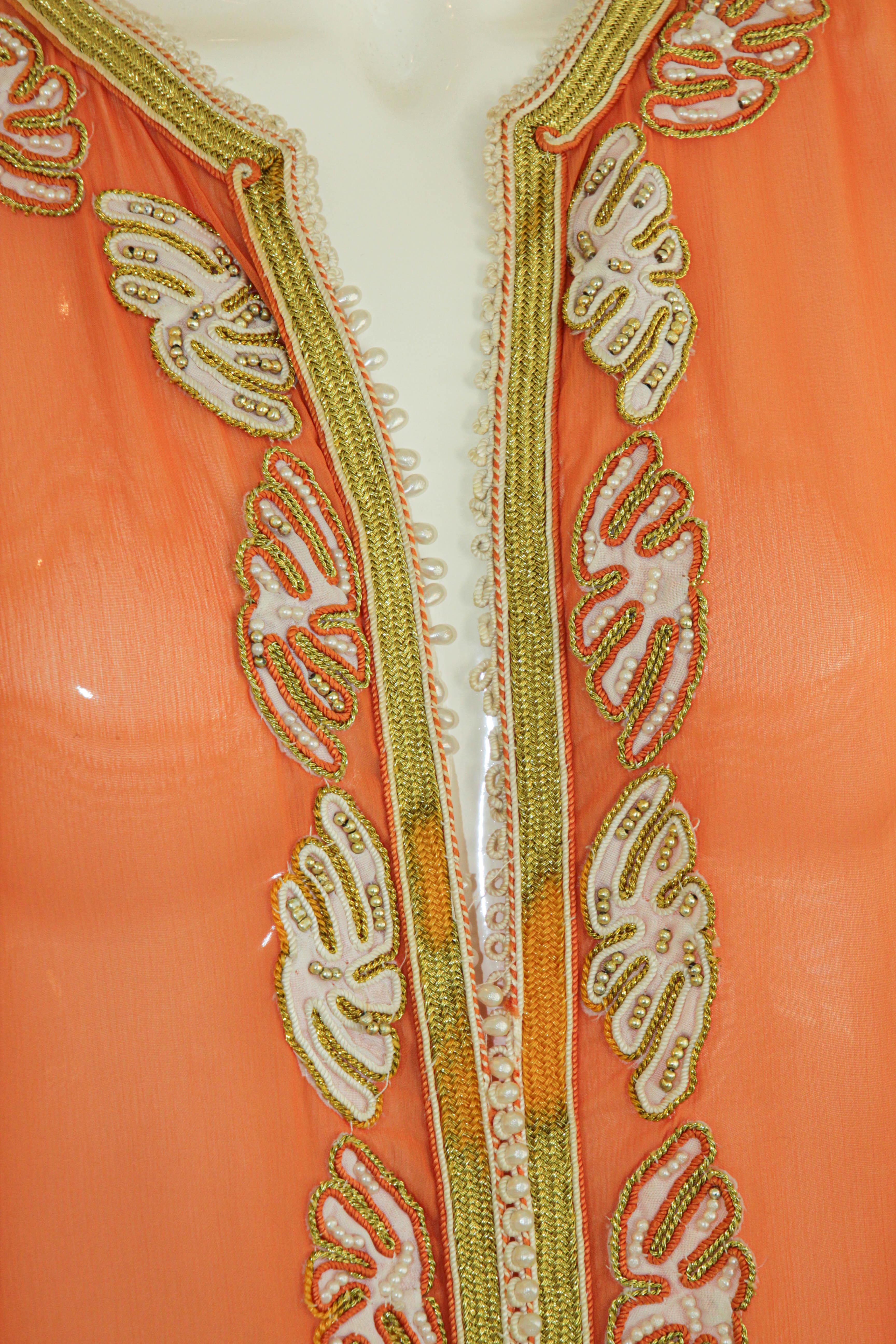 Moroccan Orange Silk Caftan Maxi Dress 1