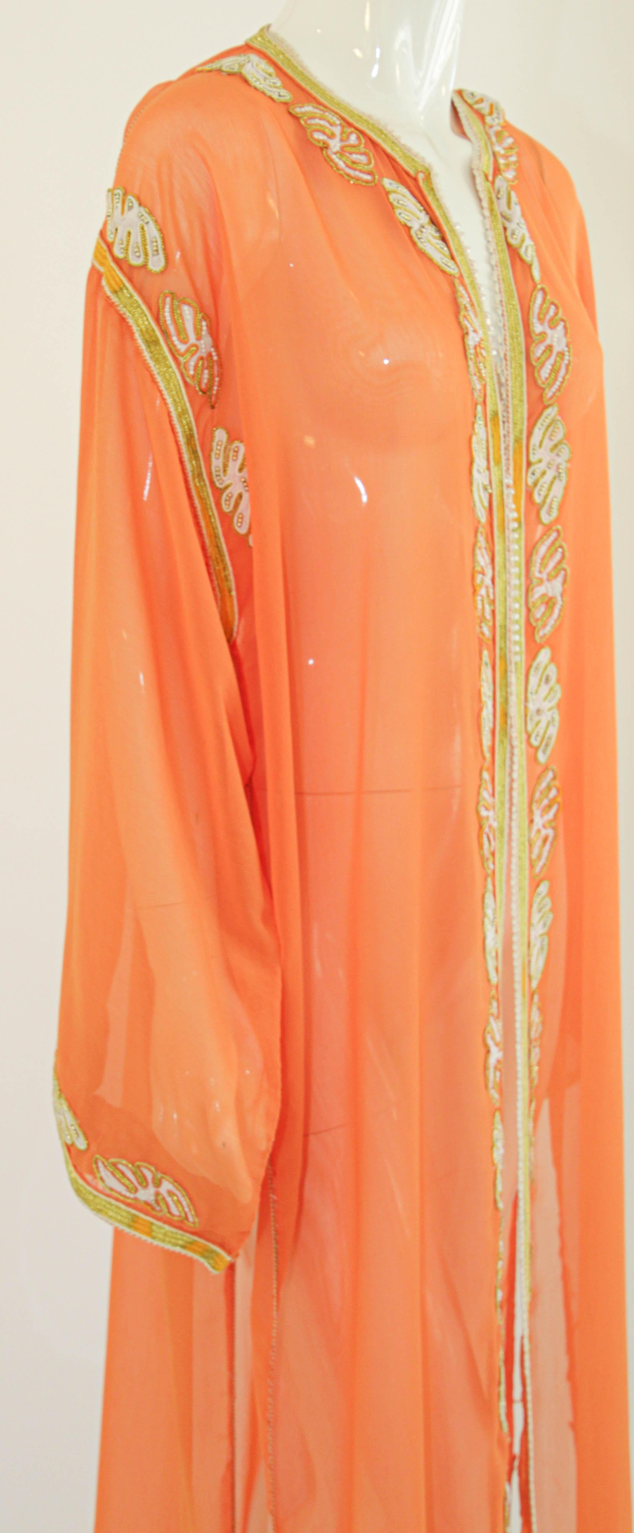 Moroccan Orange Silk Caftan Maxi Dress 2