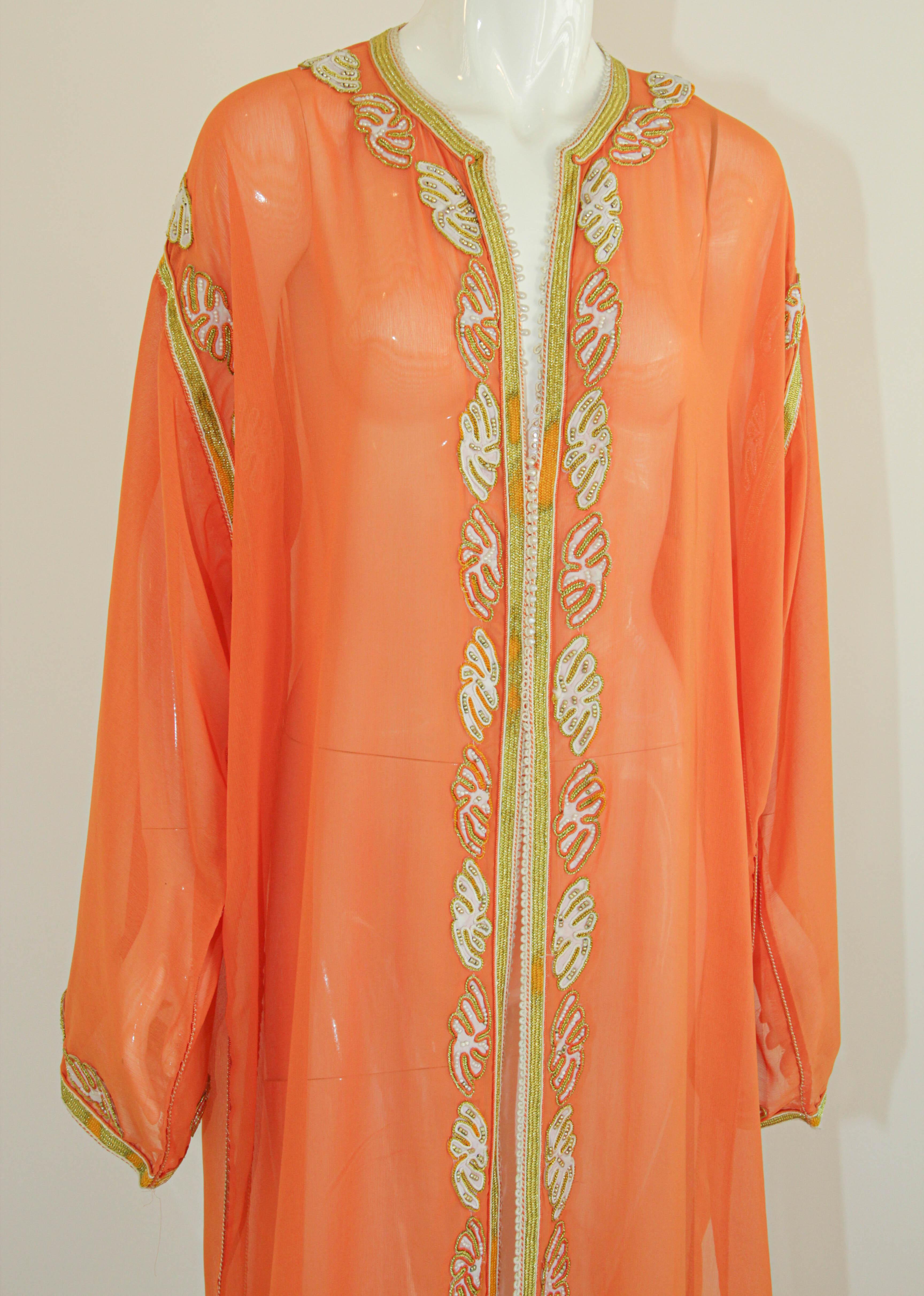 Moroccan Orange Silk Caftan Maxi Dress 3