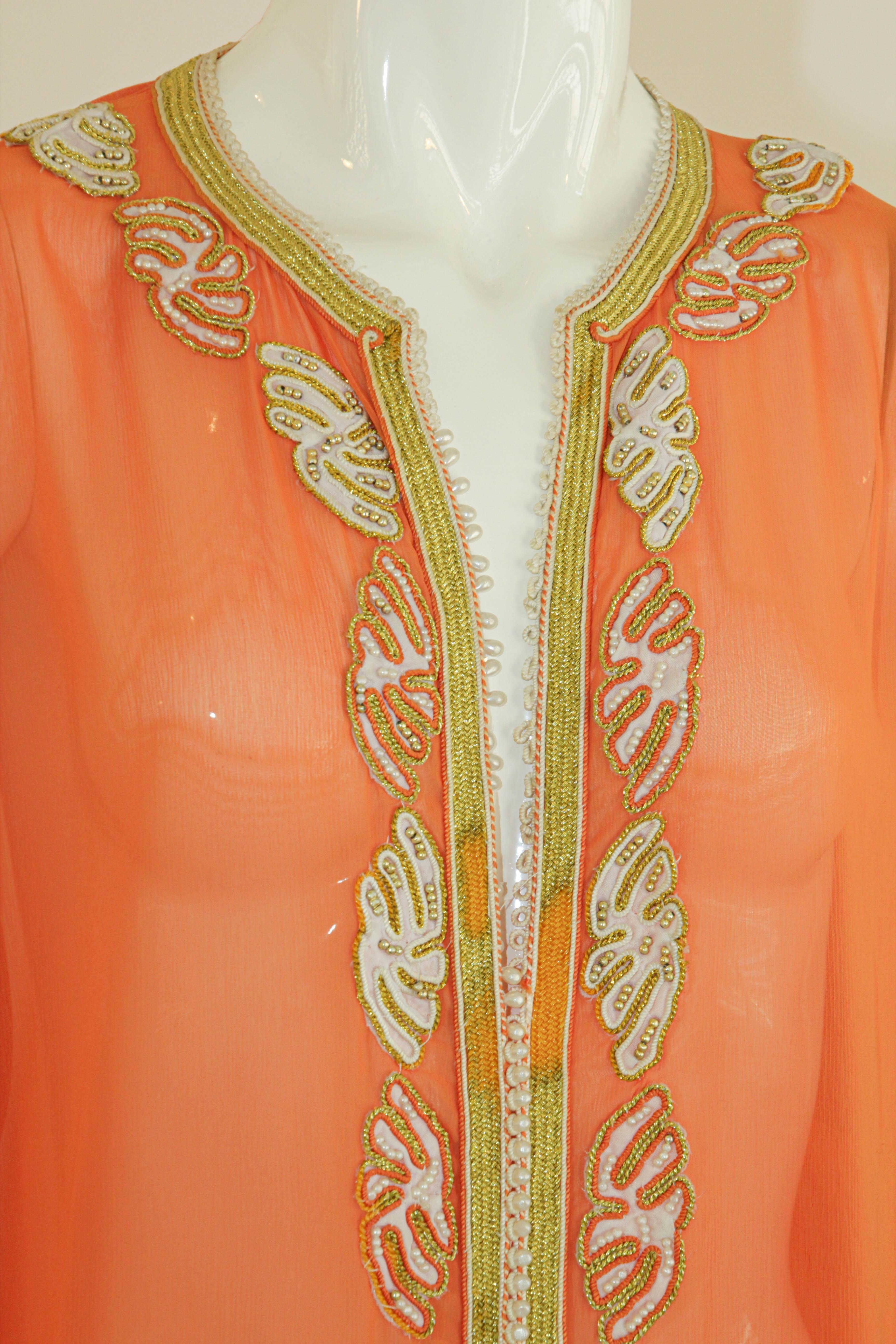 Moroccan Orange Silk Caftan Maxi Dress 4