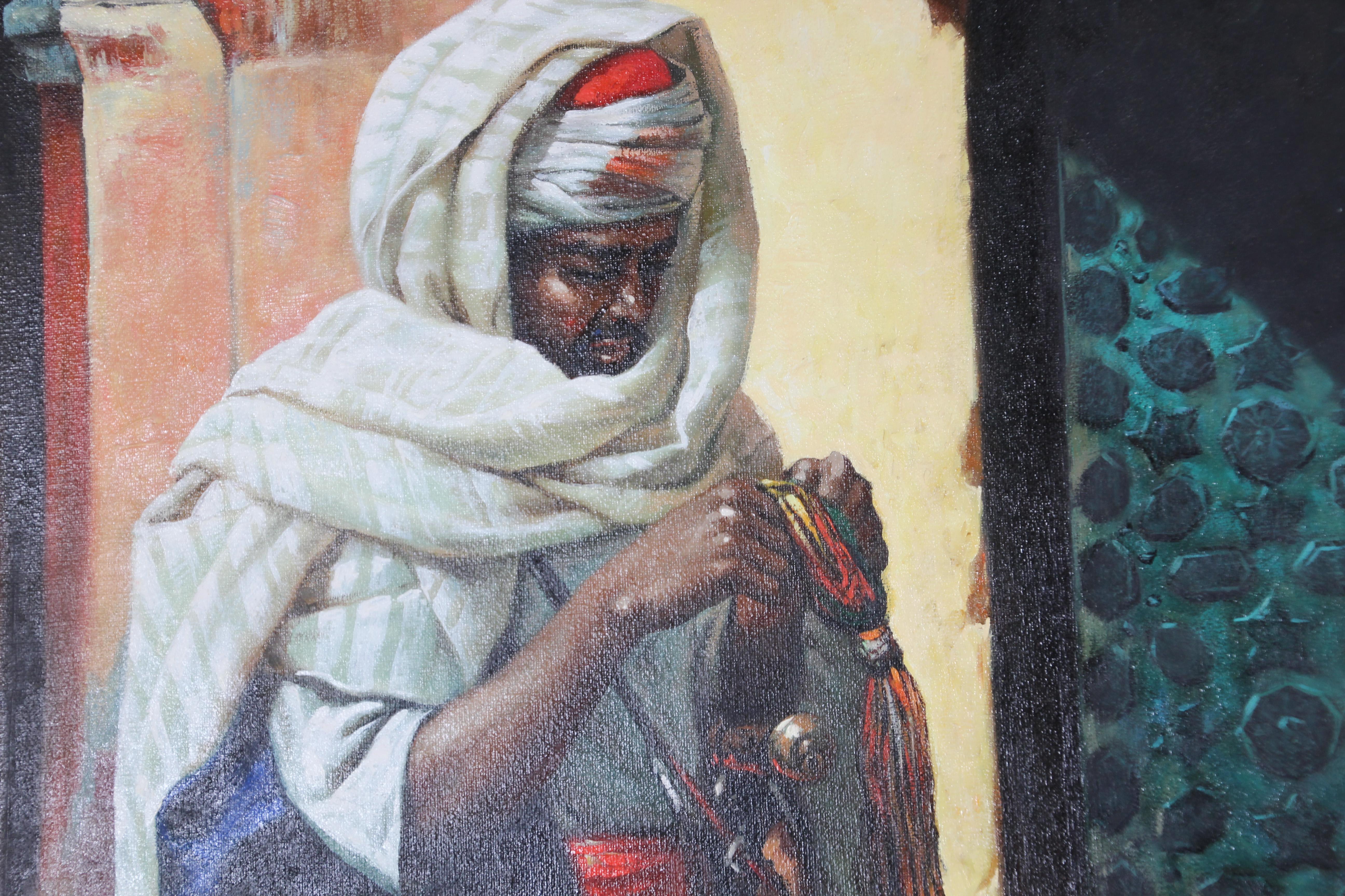 Hand-Painted Moroccan Moorish Orientalist Oil Painting For Sale