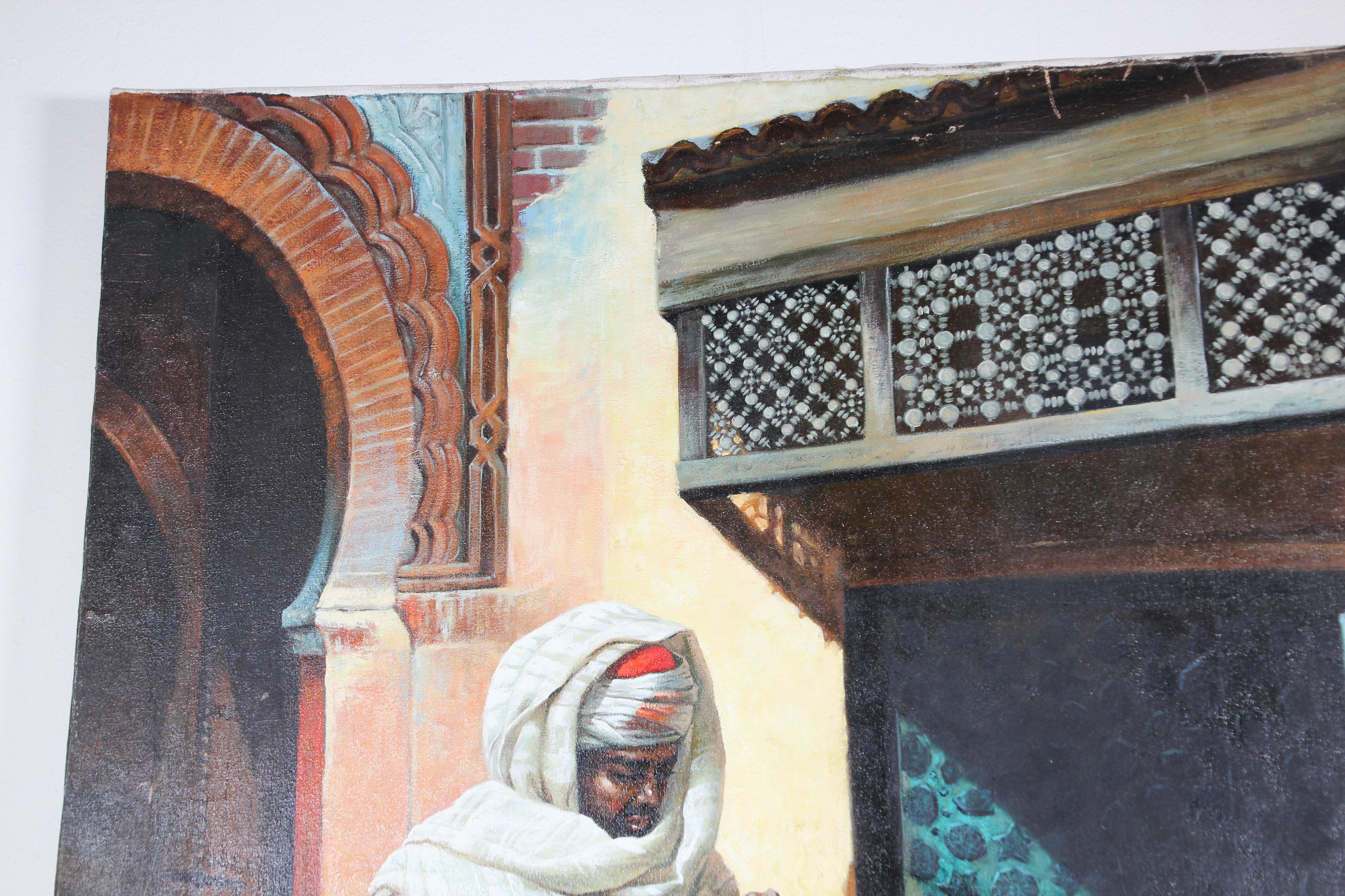 Peinture à l'huile orientaliste mauresque marocaine Bon état - En vente à North Hollywood, CA