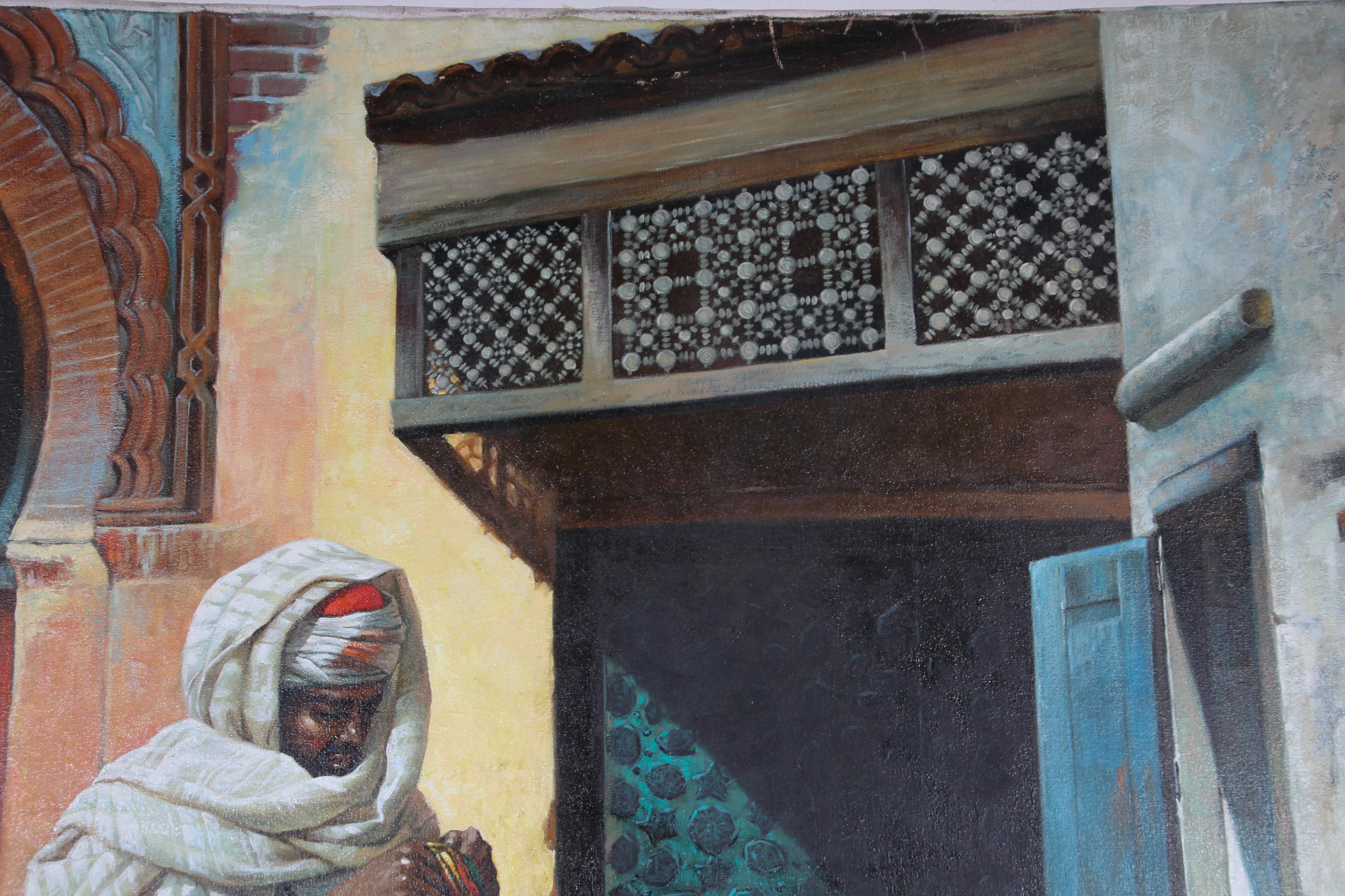 Canvas Moroccan Moorish Orientalist Oil Painting For Sale